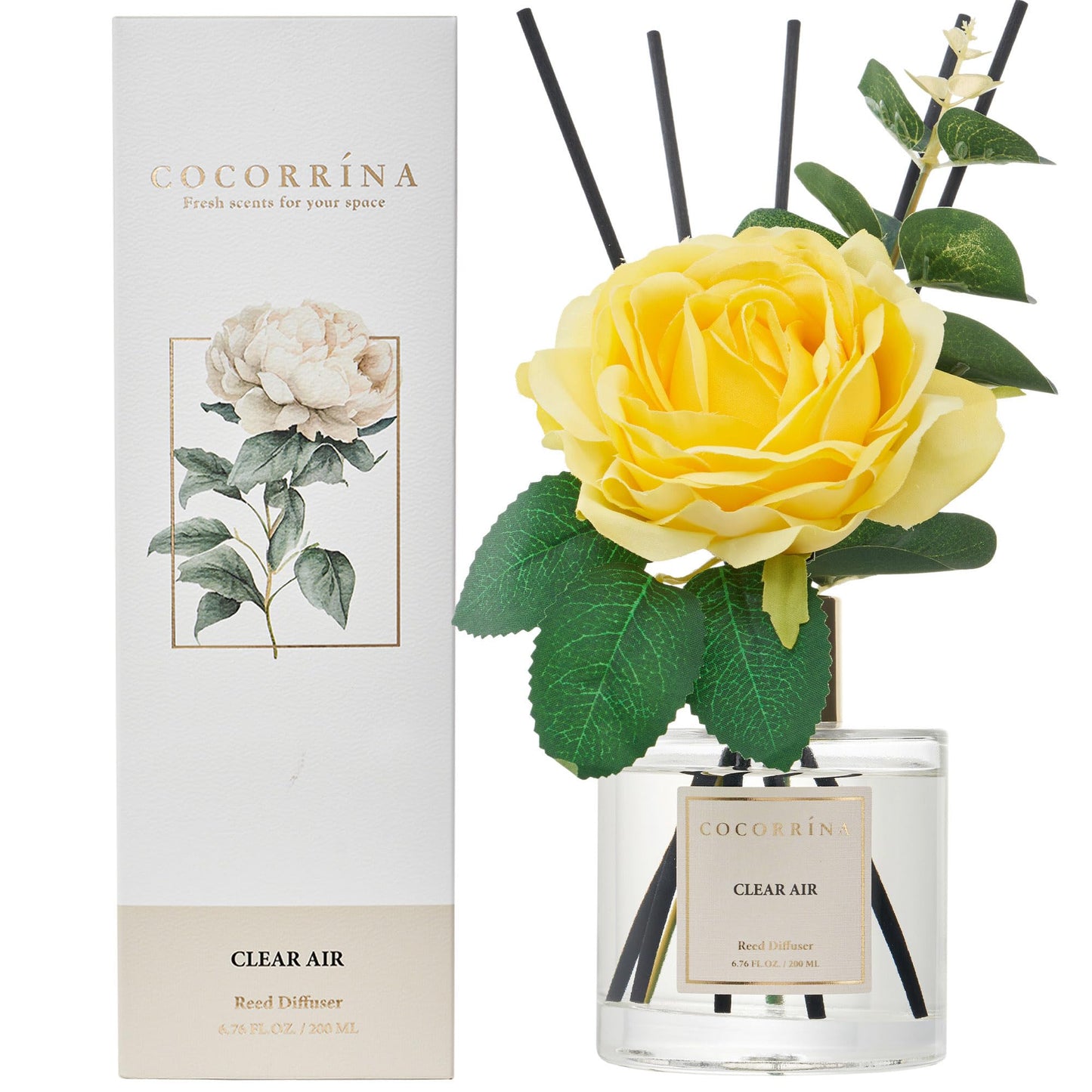 Cocorrína Reed Diffuser Set, 6.7 oz Clean Linen Scented Diffuser with Sticks Home Fragrance Reed Diffuser for Bathroom Shelf Decor