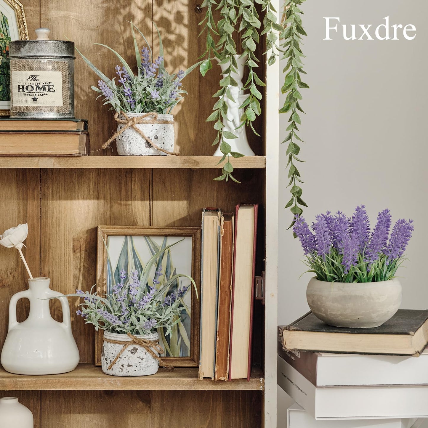 Fuxdre Small Fake Plants, 2 Pack Mini Artificial Plants Fake Lavender Plant in Pot, Lavender Decor and Dining Room Desk Shelf Bathroom Living Room (A-2pcs)