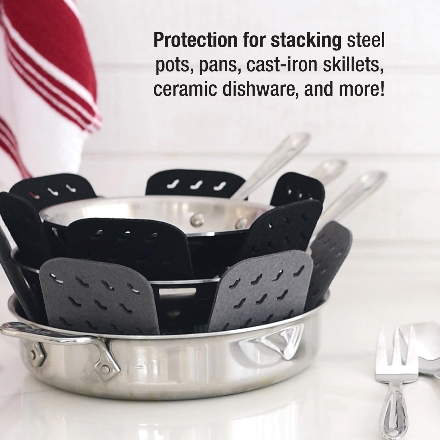 All-Clad Premium Cookware Protectors: Pot and Pan Protectors for Kitchen Organization - Perfect for Cast Iron, Steel, or Glass, (3-Piece), Black/Grey