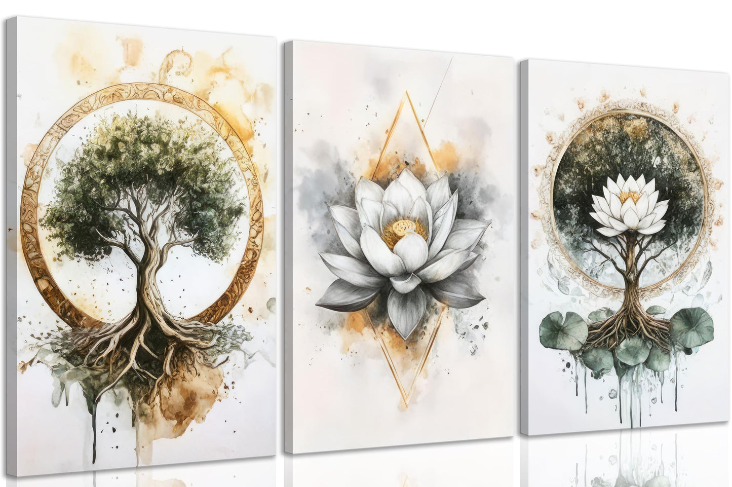 3Pcs Zen Meditation Lotus Canvas Wall Art Spiritual Bathroom Yoga Spa Paintings Pictures Wall Decor Tree of Life Posters Prints Artwork for Living Room Office Bedroom Home Decoration.
