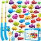 Magnetic Fishing Pool Toys Game for Kids Toddlers 3-5 4-8, Fishing Water Table Bathtub Toy with Inflatable Pool Pole Rod Net Plastic Floating Fish, Water Bath Pool Outdoor Toys for Kids Toddlers Baby