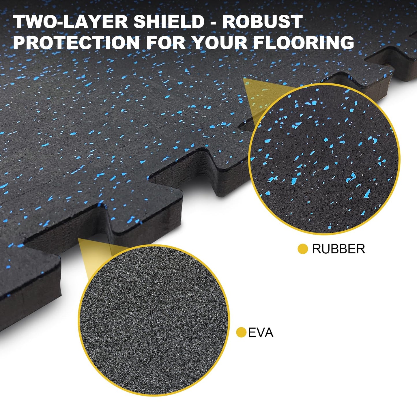 POWER GUIDANCE Gym Flooring Exercise Mats for Home Gym, 0.56 In Thick Gym Floor Mat with Rubber Top, Interlocking Puzzle Foam Flooring Mats (A. Black+10% Blue (8 Tiles) - 32 Ft Sq)