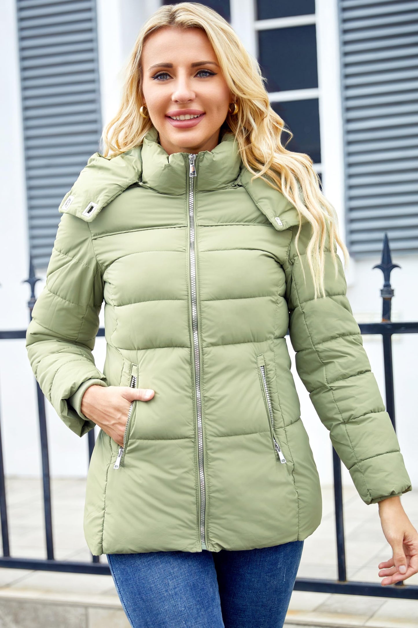 MODERN BUBBLE Womens Packable Puffer Jacket Winter Coat with Hood Warm Lightweight Thickened Down Jacket