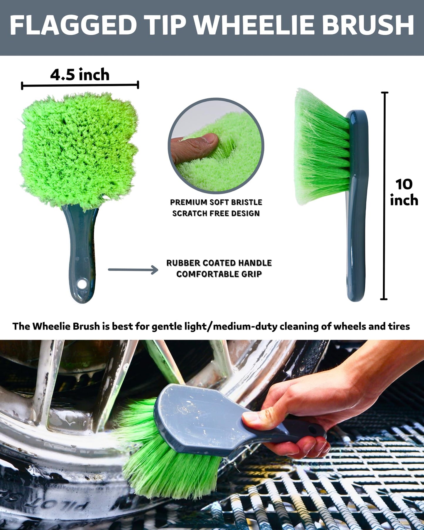 oesee Car Wheel Cleaning Kit: Wheel and Rim Flagged Tip Brush, Bendable Barrel Brush, Wheelie Mitt, Scratch-Free Detail Brush for Rims & Tires - Durable & Multipurpose Clean Wheel Hard to Reach Areas