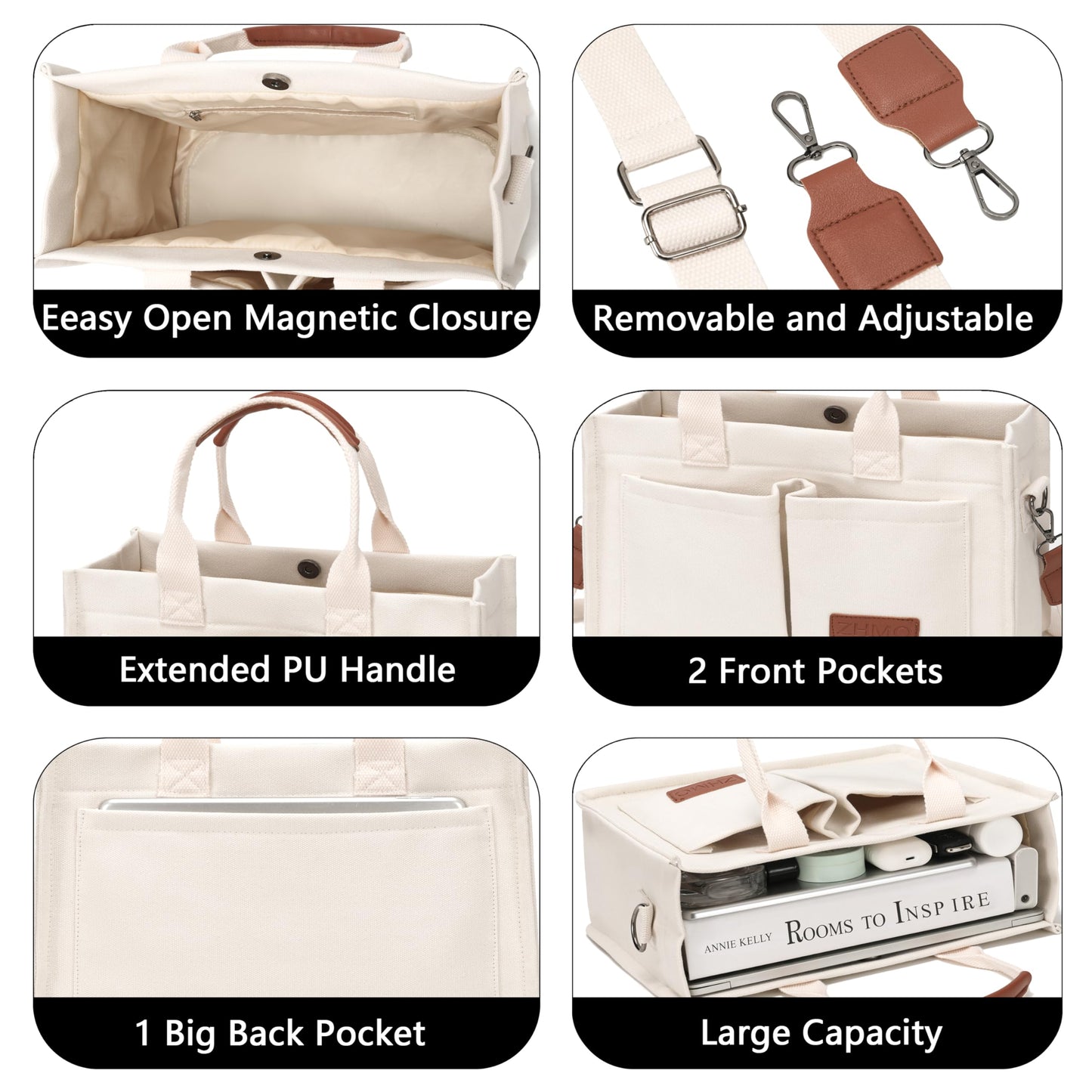 Tote Bag for Women With Compartments and Pockets,Large Canvas Tote Women's Purse Crossbody Bags Work Laptop Book Bag Top Handle Satchels Handbags Shoulder Bag for Travel Nurse Church Gym Beach Office