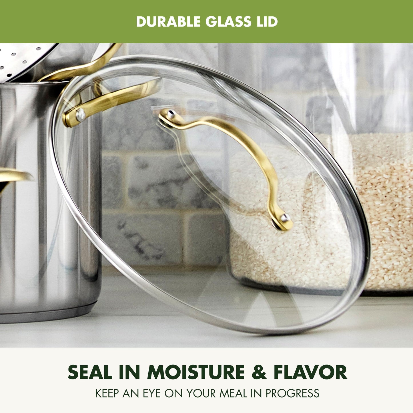 GreenPan 11 Piece Stainless Steel Cookware Set, Induction Ready, Tri-Ply Multiclad Pots & Pans with Lids, Compatible on All Cooktops, Measurement Markings, Dishwasher & Oven Safe, Swift, Gold Handles