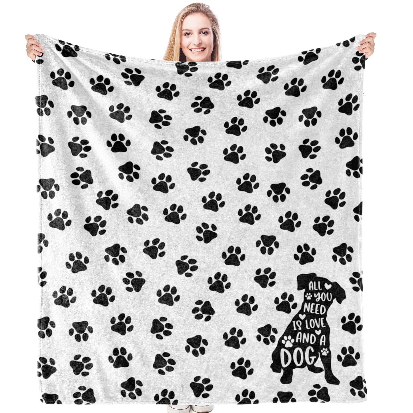 HIWX Paw Print Dog Blanket – Soft Throw for Dog Moms, Gift Idea for Pet Owners, Cozy Blanket for Couch or Bed, 50x60 Inches