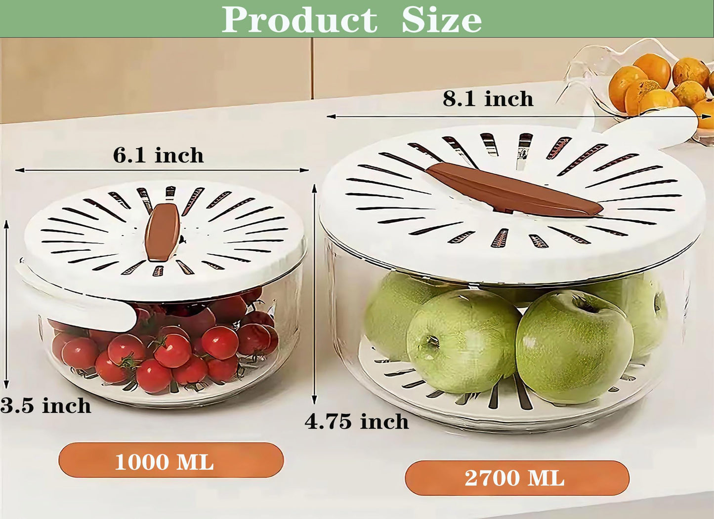 2 Pcs MultiPurpose Fruit Strainer Drain Basket with Lid & Collapsible Handle,2 in 1 Draining and Preservation Basket, Fruit Cleaner Bowl for Fridge Freshness and Outdoor Picnics(Brown)