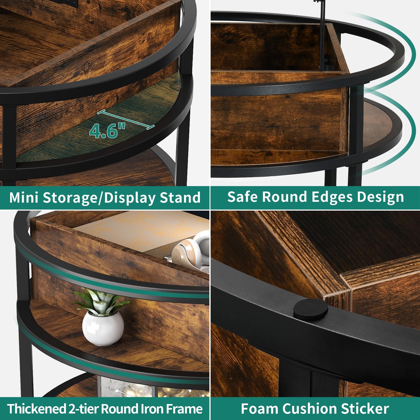 YITAHOME Round Lift Top Coffee Table with Storage, Brown Farmhouse Coffee Tables for Living Room Modern Coffee Table with Hidden Storage Compartment, Round Center Tables Living Room Home Office, Brown