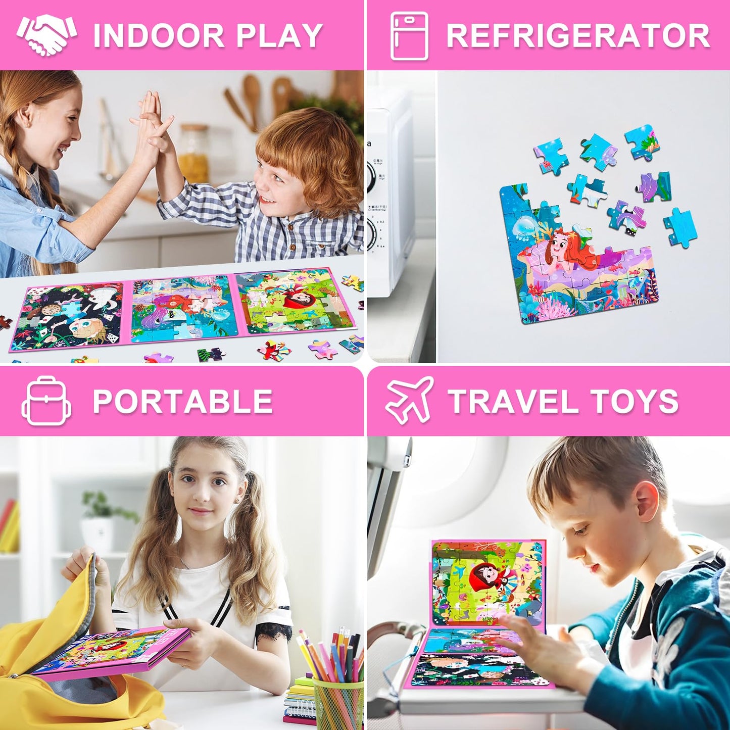 Magnetic Puzzles for Kids Ages 3-5, 3 in 1 Toddler Fairy Jigsaw Puzzle Book, Kids Travel Puzzles Toys, Preschool Learning Toy for Kids 3-8 Year (Fairy Tales)