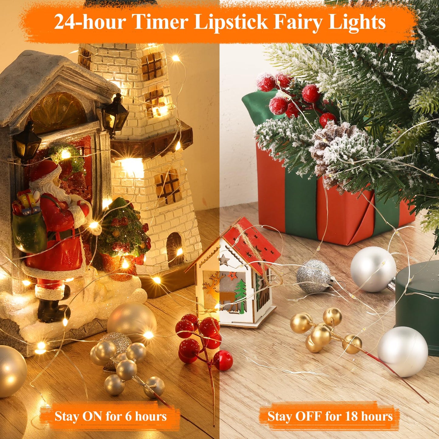 Lipstick Rechargeable Fairy Lights, 1 Pack Twinkle Lights Battery Operated, Mini Indoor LED String Lights with Timer for Vine, Bedroom, Christmas, Parties, Wedding, Decoration (5M/16FT Warm White)