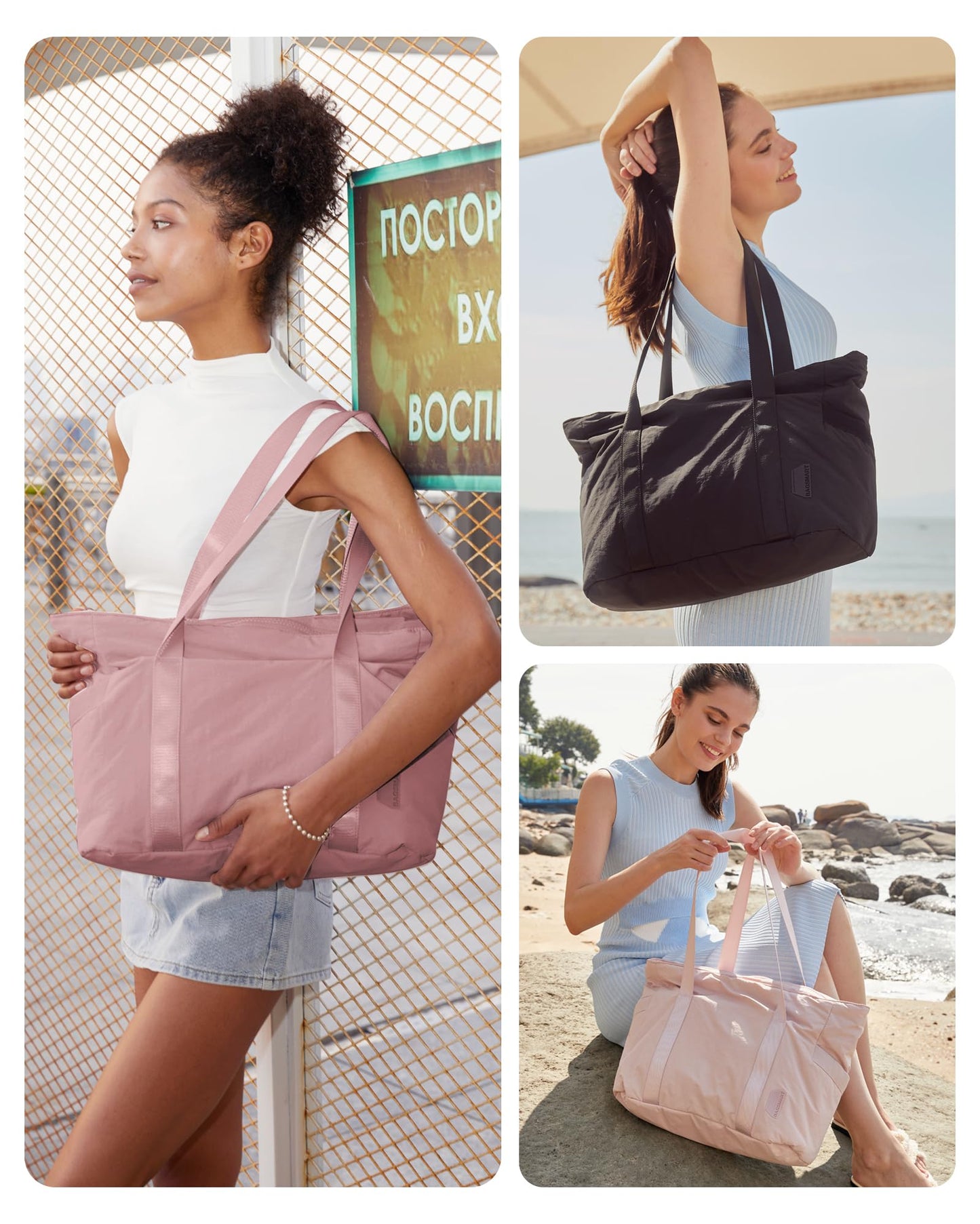 BAGSMART Tote Bag for Women with Zipper, Gym tote with Compartments, Work Tote Nurse Dance Yoga Bag for Travel