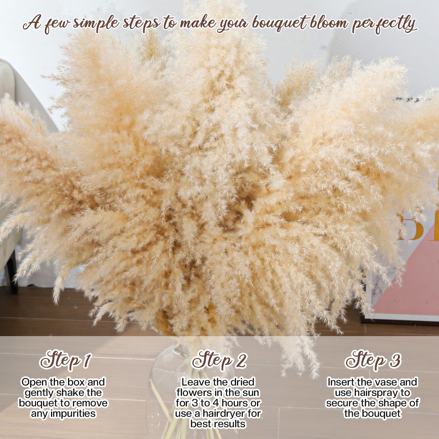 24 pcs Tall Pampas Grass Decoration - Pasuvsigt 40 Inch Large Pampas Grass Dried Flower Decoration,for Bohemian Style Living Room Decoration, Wedding Decoration, Party, Farmhouse Decoration