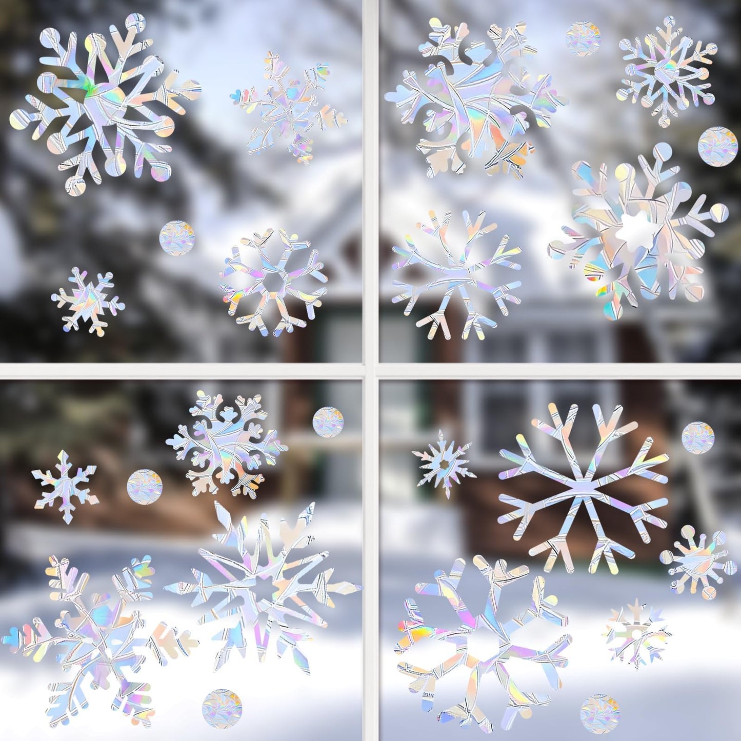 216pcs Christmas Snowflake Window Clings for Glass Windows Decorations, 8 Sheets Iridescent Static Snowflake Window Decal Stickers for Christmas Windows Decor ﻿