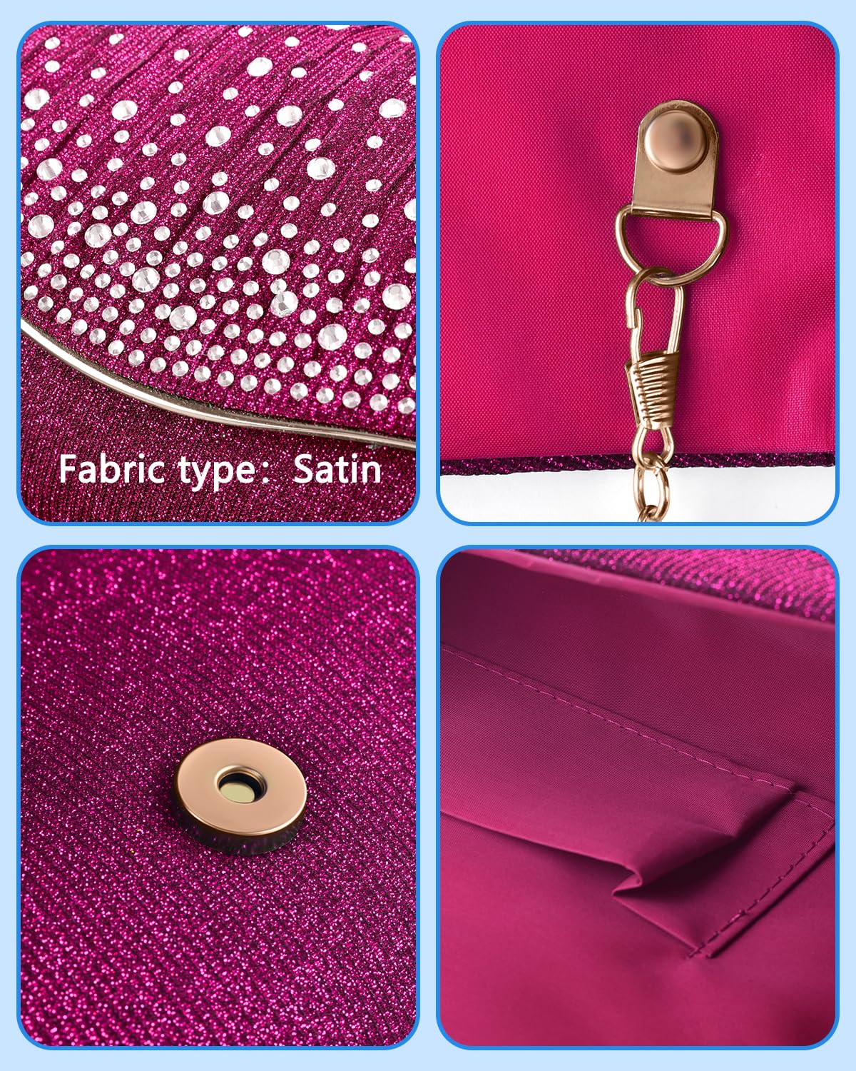 TINDTOP Clutch Purses for Women Evening Handbags for Formal Wedding Party Cocktail Prom Crossbody Shoulder Envelope Bag (Rose)