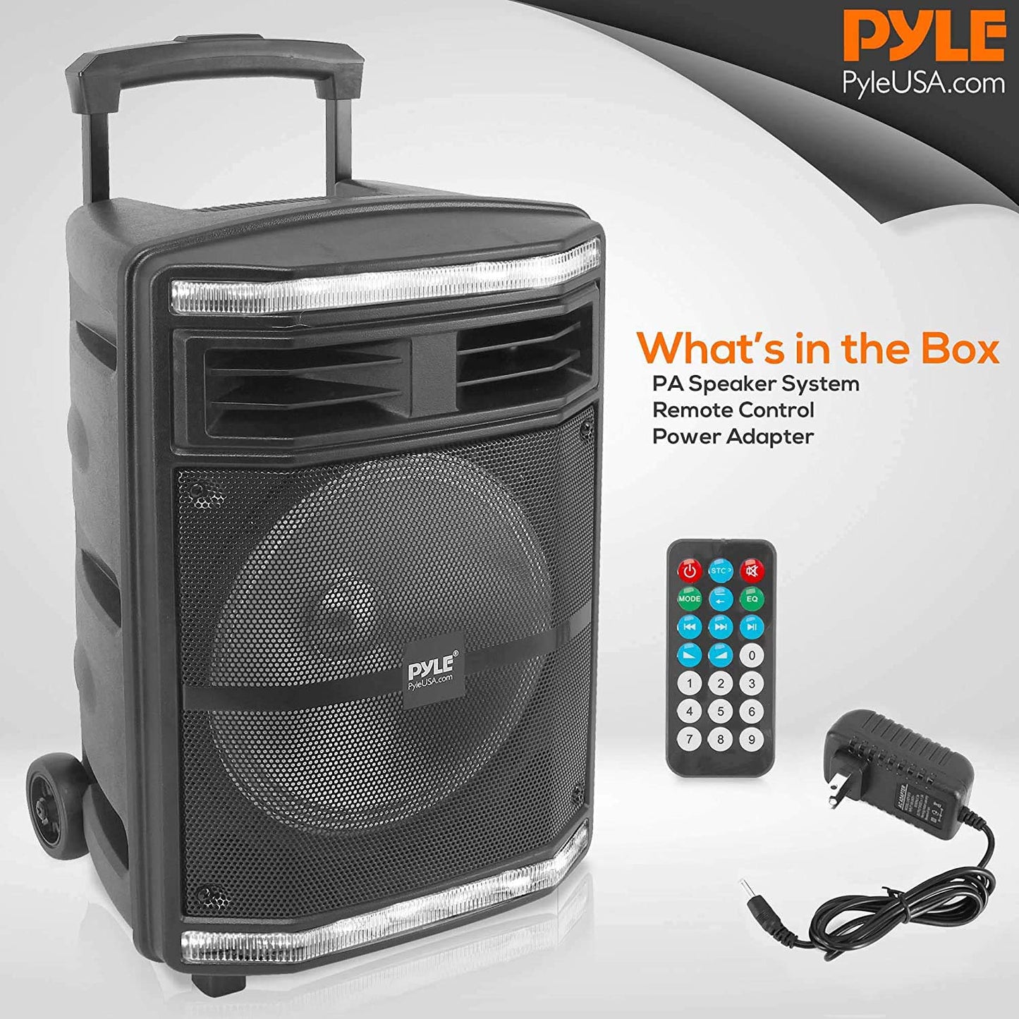 Pyle Portable Bluetooth PA Speaker System - 600W Bluetooth Speaker Portable PA System W/ Rechargeable Battery, Party Lights, MP3/USB SD Card Reader, Rolling Wheels - Pyle PPHP1044B