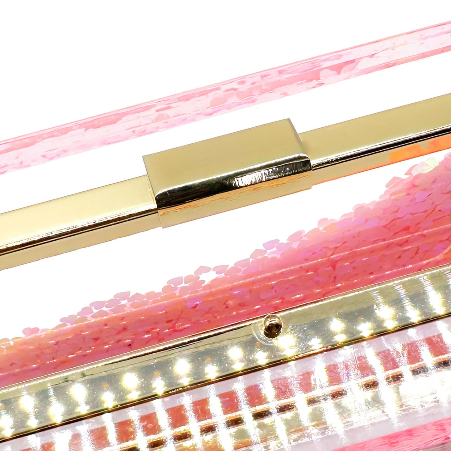 JeVenis Womens Transparent Sequins Chain Clutch Evening Handbag Party Cross-body Purse (Love Pink)