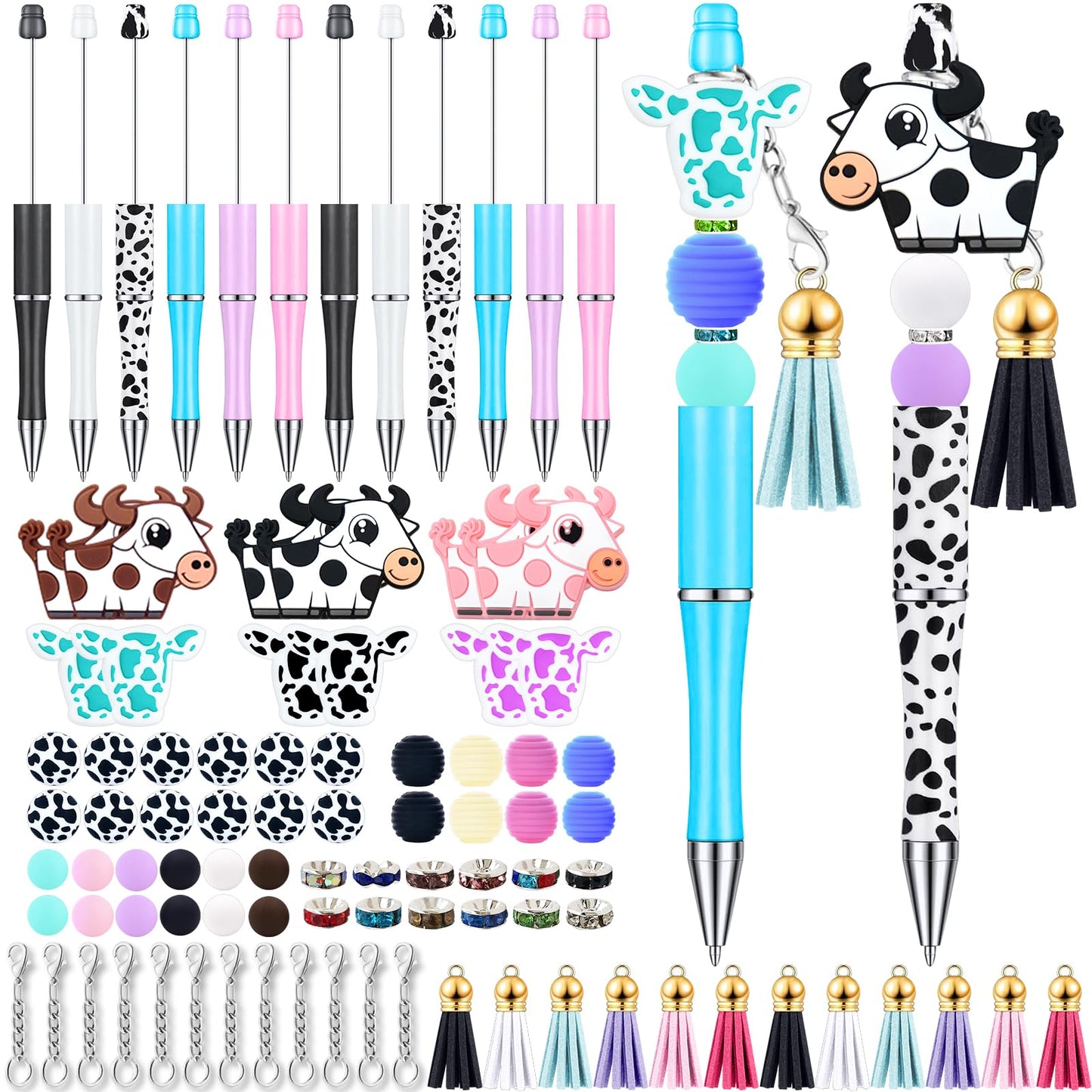 12 Pieces Beadable Pens Bulk with Colorful Silicone Beads for DIY Pen Making Kit Smooth Writing Beaded Pen for Women Kids Students Office School(Jesus)