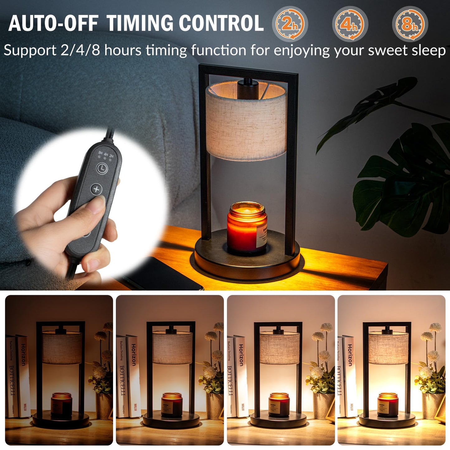 Candle Warmer Lamp with Timer, Electric Candle Warmer for Jar Candles, Dimmable Warming Light with 2 Bulbs, House Warming Gifts Bedroom Home Living Room Decor, Gifts for Mom (Beige)