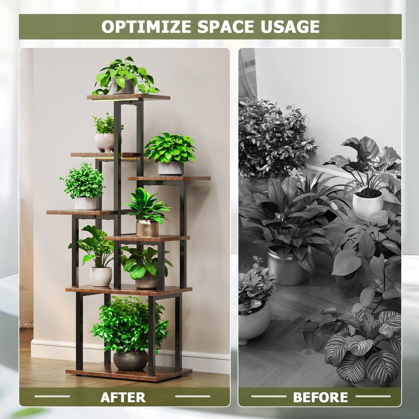 TC-HOMENY Plant Stand Indoor with Grow Lights, 7 Tiered Metal Plant Shelf, 45" Tall Irregular Plant Stand for Indoor Plants, Plants Flower Holder, Plant Shelf Display Rack for Patio, Living Room