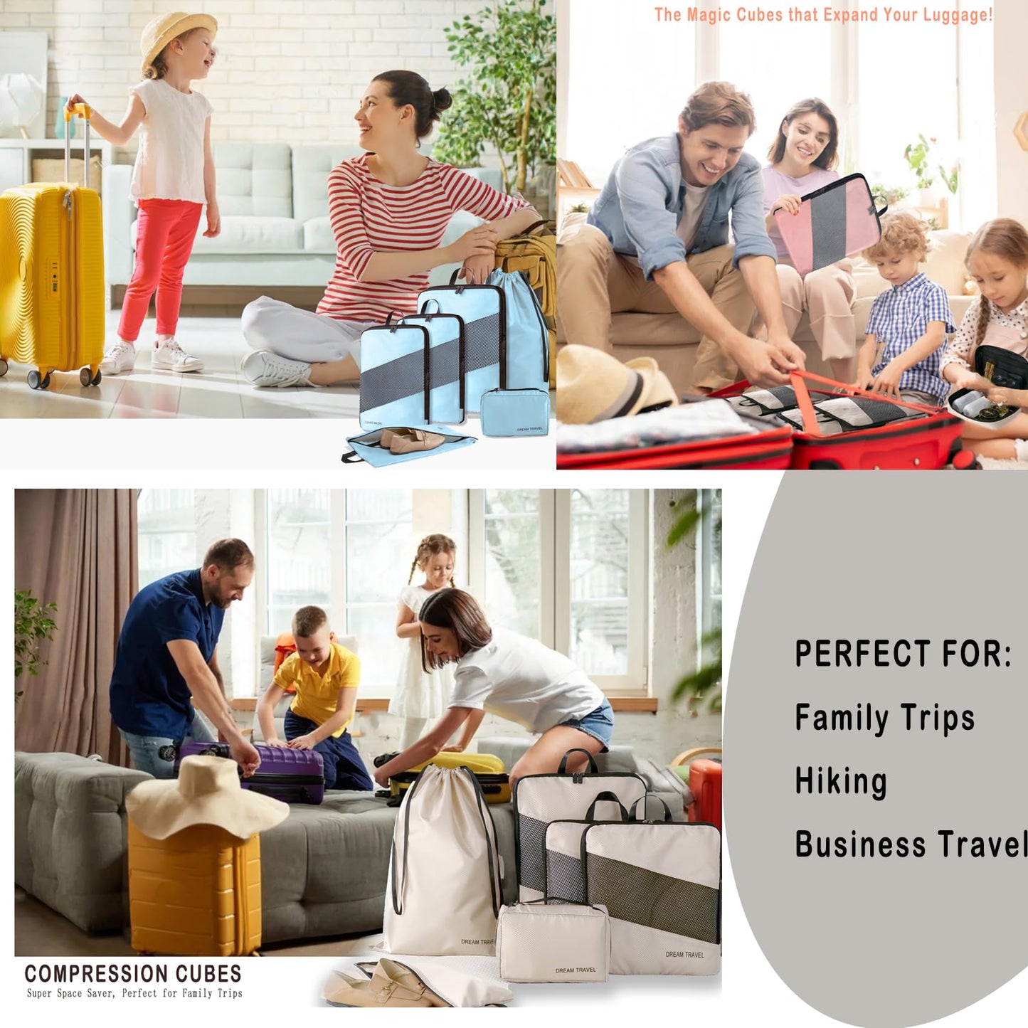 Baraida 6 Set Compression Packing Cubes for Suitcases, Space-Saving Packing Cubes for Travel, Durable Suitcase Organizer Bags Set for Travel Essentials, Double Zipper Compression Packing Cubes,Black