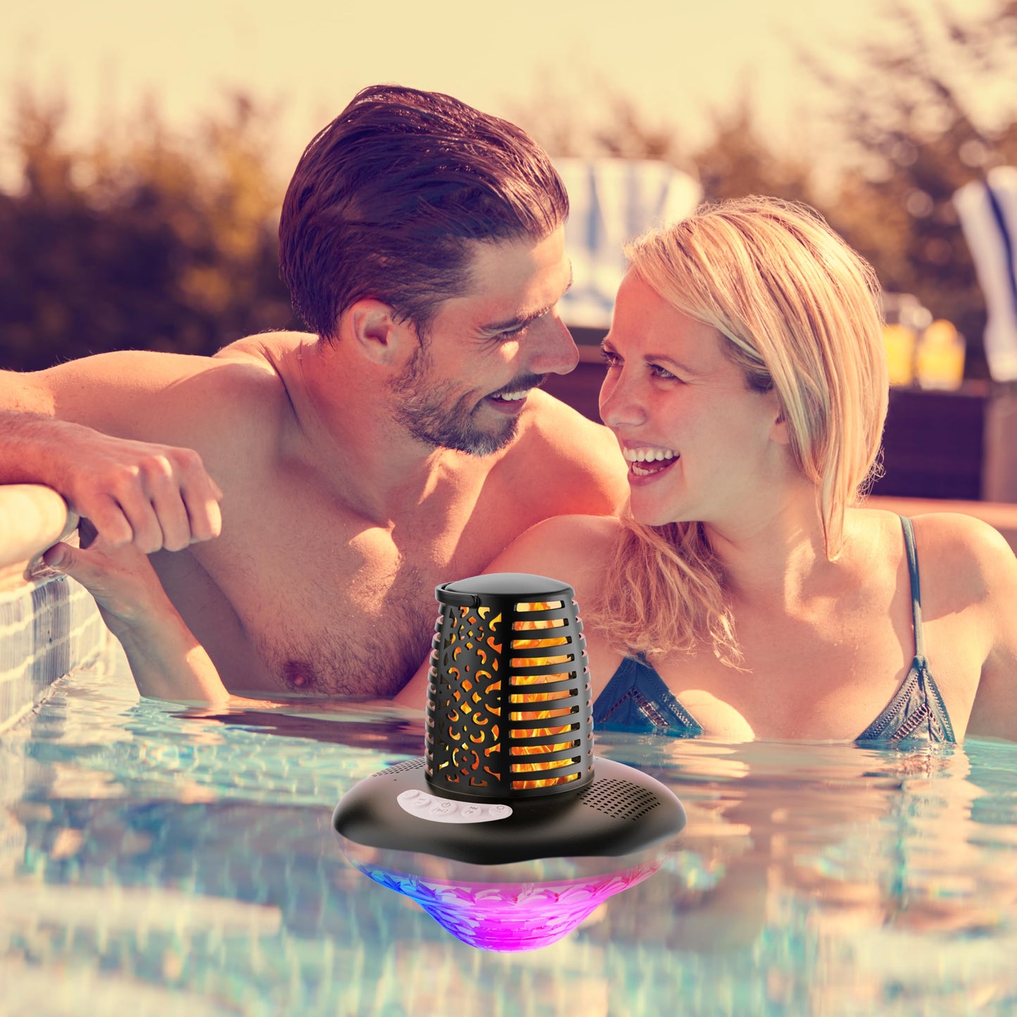 VISOFO Waterproof Portable Bluetooth Speaker | Pool Floating IP68 Loud Stereo HD Sound with RGB Colorful Lights and Led Torch Flame TWS Pairing Built-in Mic 10W Deep Bass Spa Hot Tub Accessories