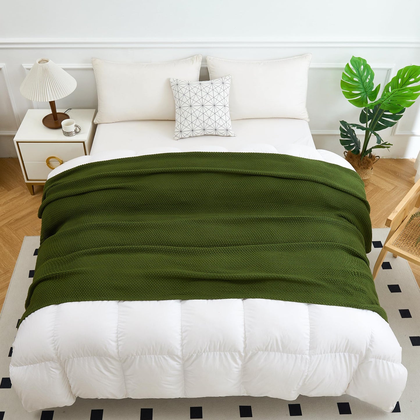 Aganear Knit Throw Blanket for Couch, Cable Knitted Throw Blanket for All Seasons, Soft Cozy Lightweight Knit Blanket for Living Room Bed Office Travel Boho Decor (50"x60", Olive Green)