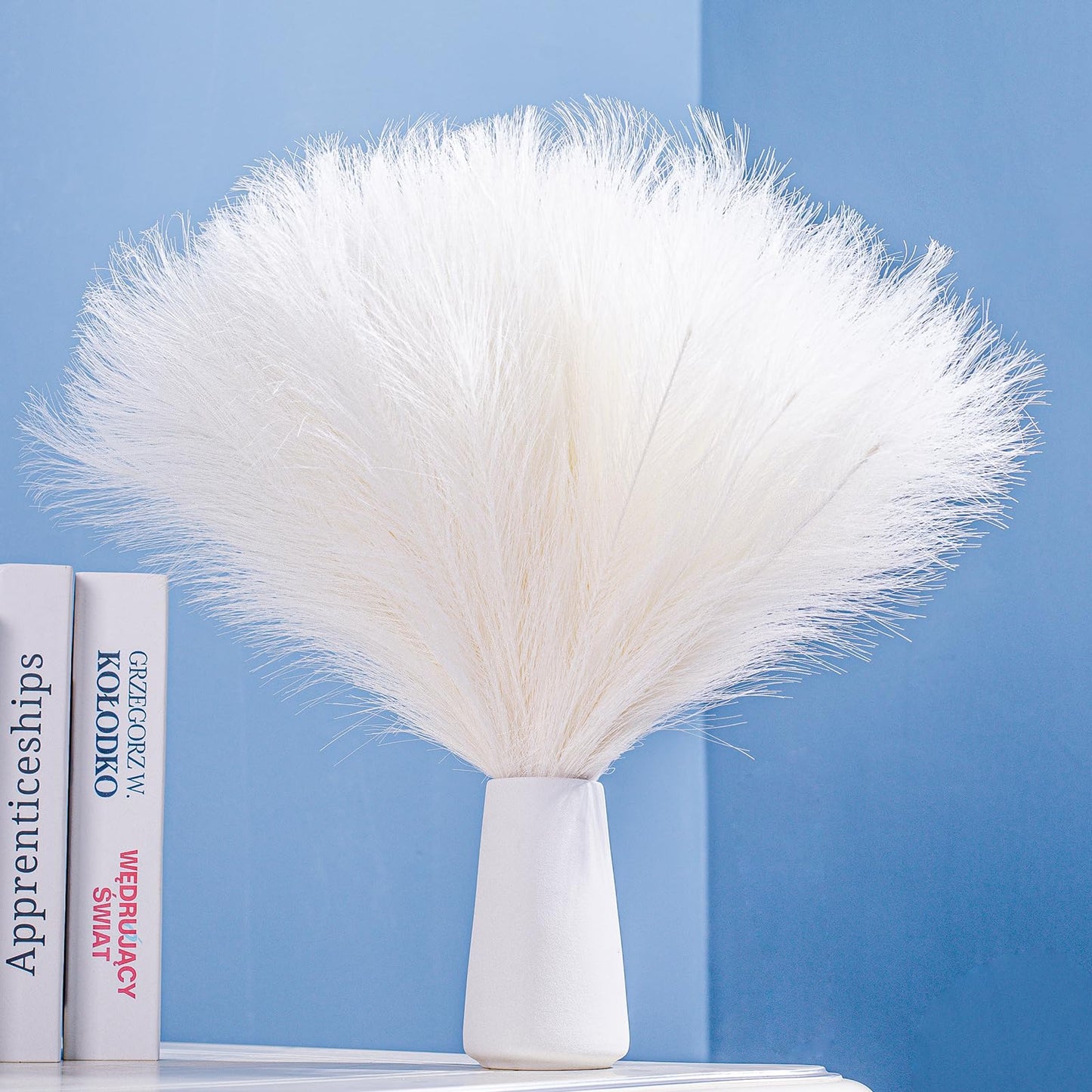 Bnecnet 10 Stems White Pampas Grass Fluffy - 17.7" Faux Pampas Grass Decor Small Fluffy Pompas Floral Arrangement and Vase Filler for Boho Home Wedding Mothers Day Decoration