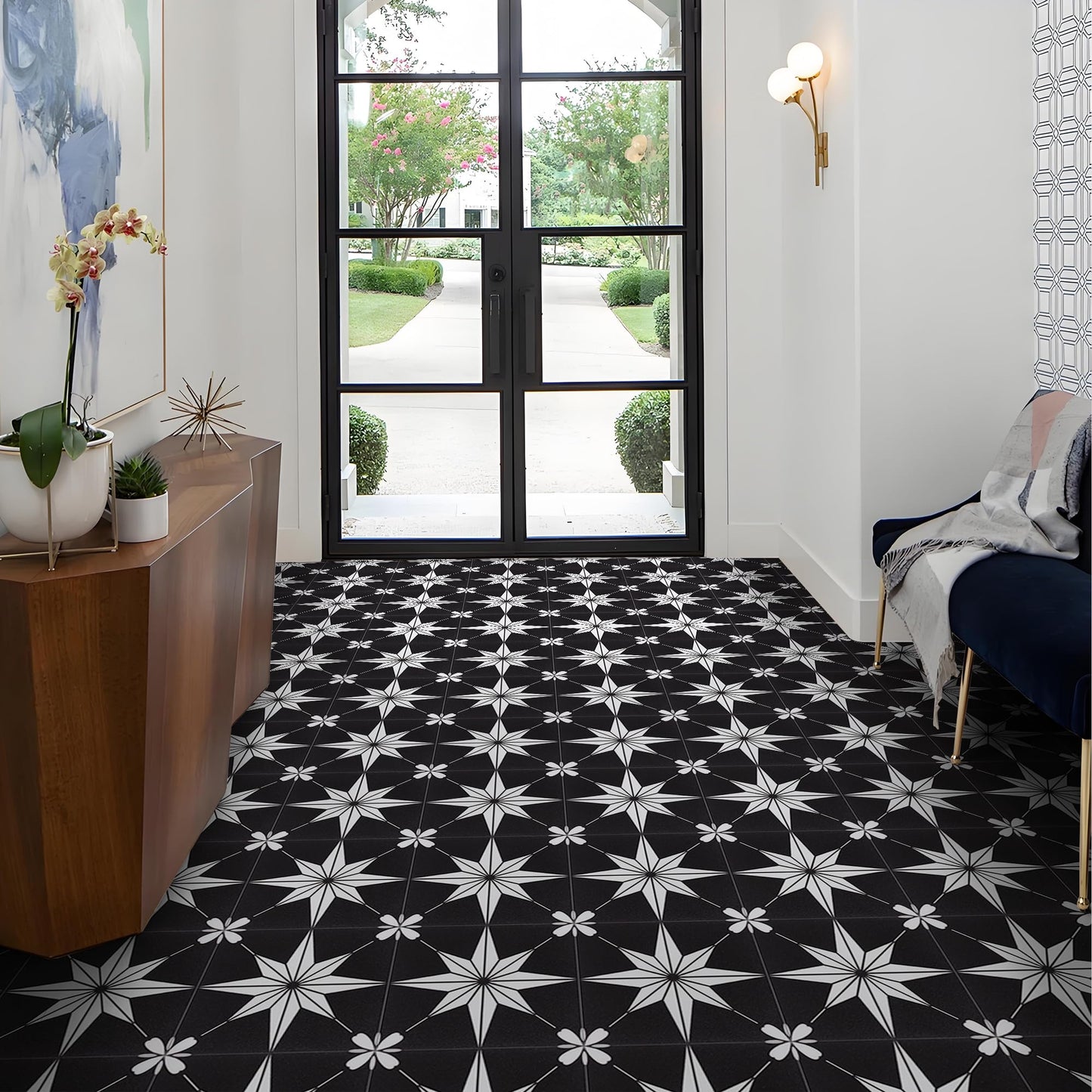 Peel and Stick Floor Tile Self Adhesive Waterproof 8" x 8" Vinyl Flooring, Removable Floor Stickers DIY for Bathrooms,Kitchen,Living Room,Black 10Pcs