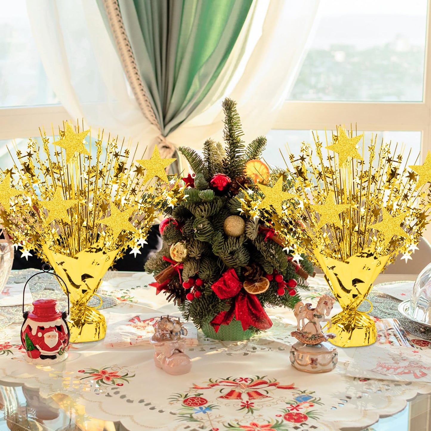 LACGO 4 PCS Metallic Foil Spray Centerpieces for Table - 12’’ Gold Centerpieces Decors with Star Party Favor Supplies for Wedding Birthday Baptism Graduation Celebration Home Decorations