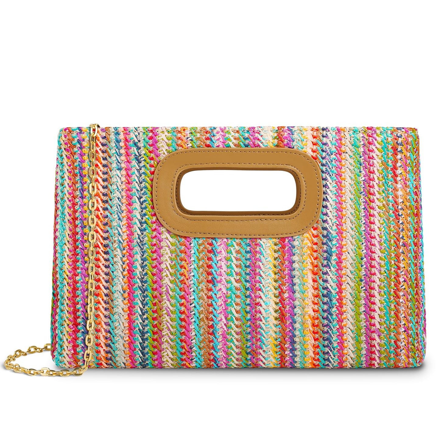 Straw Purse Top Handle Clutch Bag, Woven Beach Shoulder Crossbody Bag Raffia Handbag Raffia Summer Vacation Tote for Vacation, Parties, Wedding, Colorful