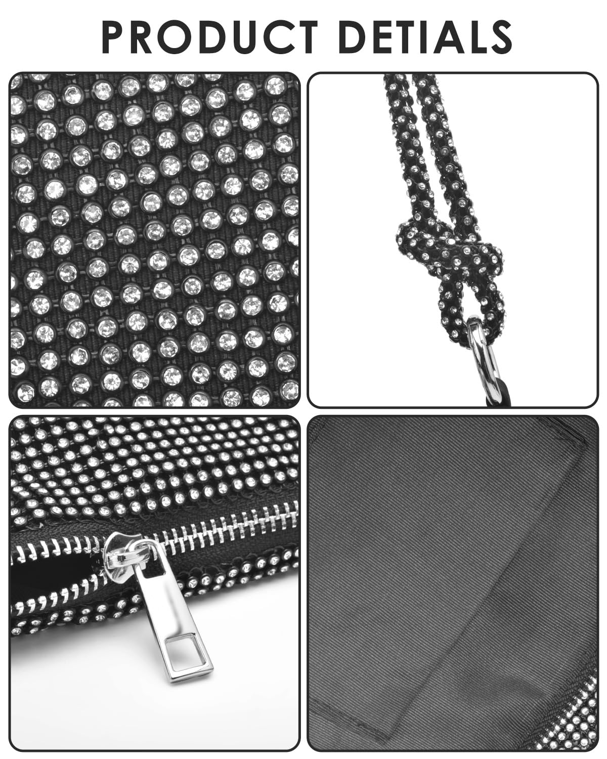 TINDTOP Women's Evening Bag, Rhinestone Clutch Purse Women Sparkly Mini Handbags, Cross Body Hobo Bag for Cocktail Party (Black)