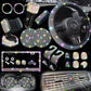 NBTEPEM 27 PCs Bling Car Accessories Set for Women, Steering Wheel Covers Universal Fit 15 Inch, License Plate Frame, Phone Holder, Bling Car Coasters (Silver Diamond)