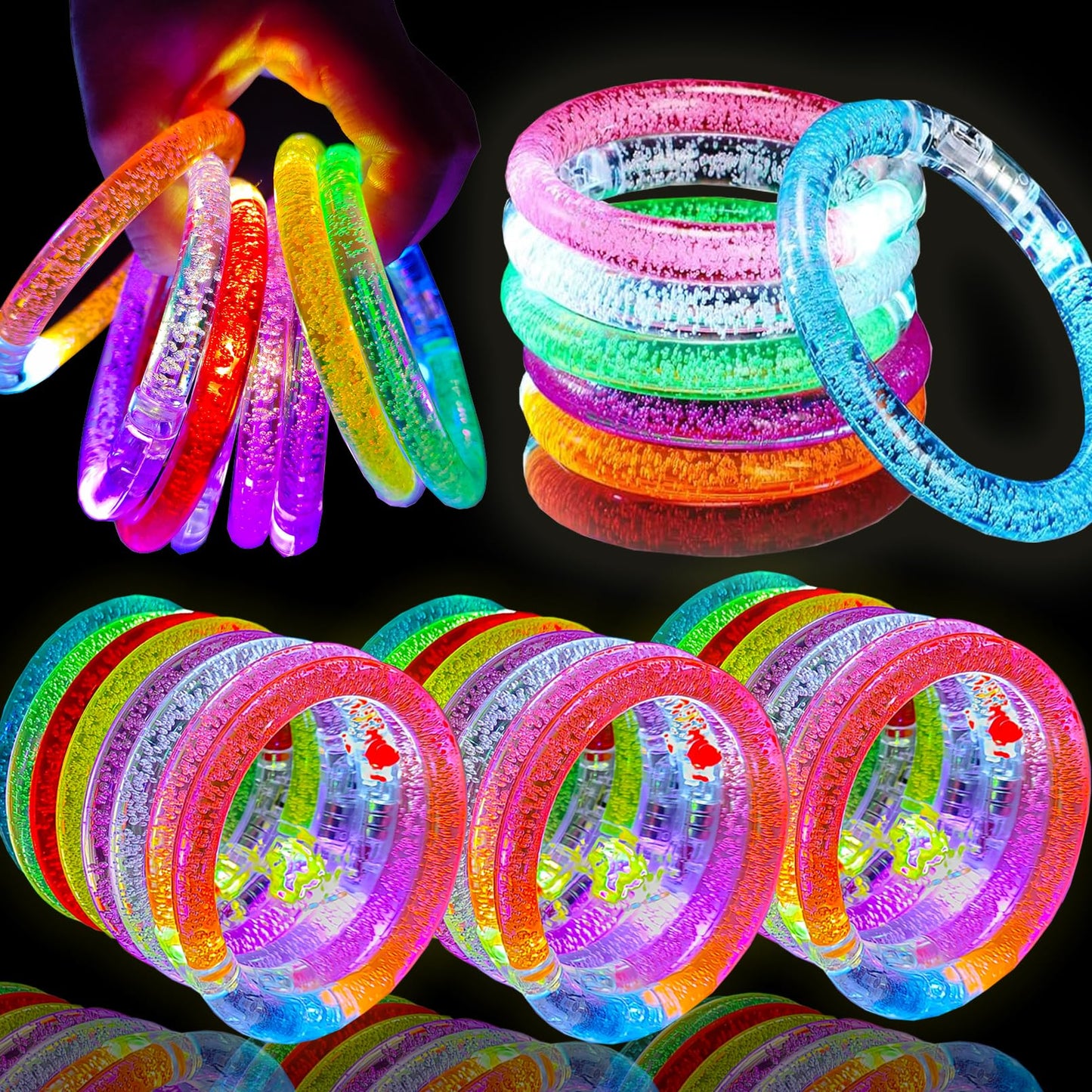 Ailixinda 24 Pack Glow In The Dark LED Bracelets, Light Up Bracelets Glow Sticks, Neon Party Supplies for Kids & Adults, 8 Color Glow Sticks, Light Up Toys Halloween Party Favors