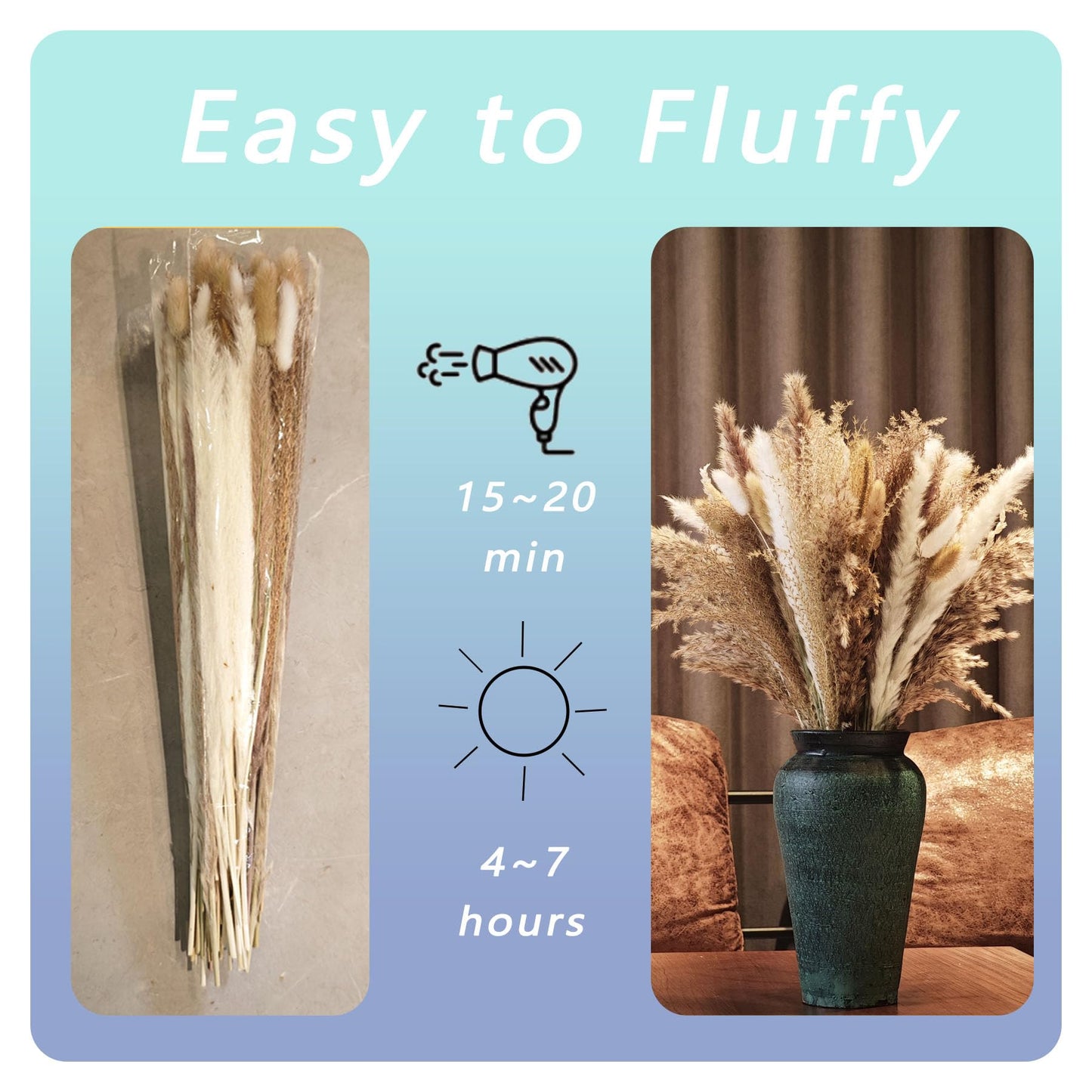 auleegay 120PCS 17” Dried Pampas Grass Bouquet with Rabbit Tail - Ideal for Wedding/Home/Party Decoration
