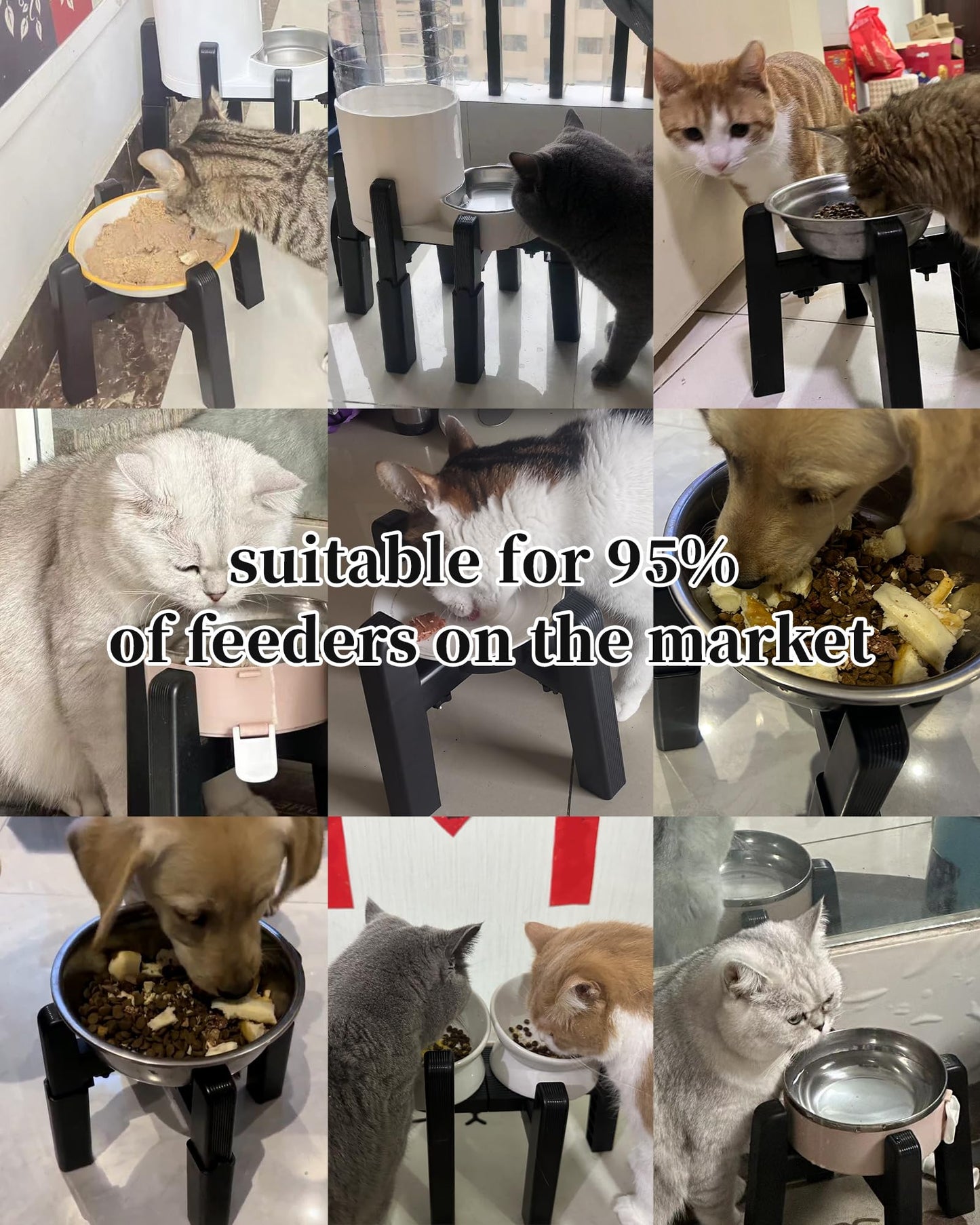 CZPET Dog Bowl Stand with Adjustable Height and Width [Stand Only], Elevated Pet Water & Food Feeder for Medium & Large Dogs, Stable and Anti-Slip Raied Bowl