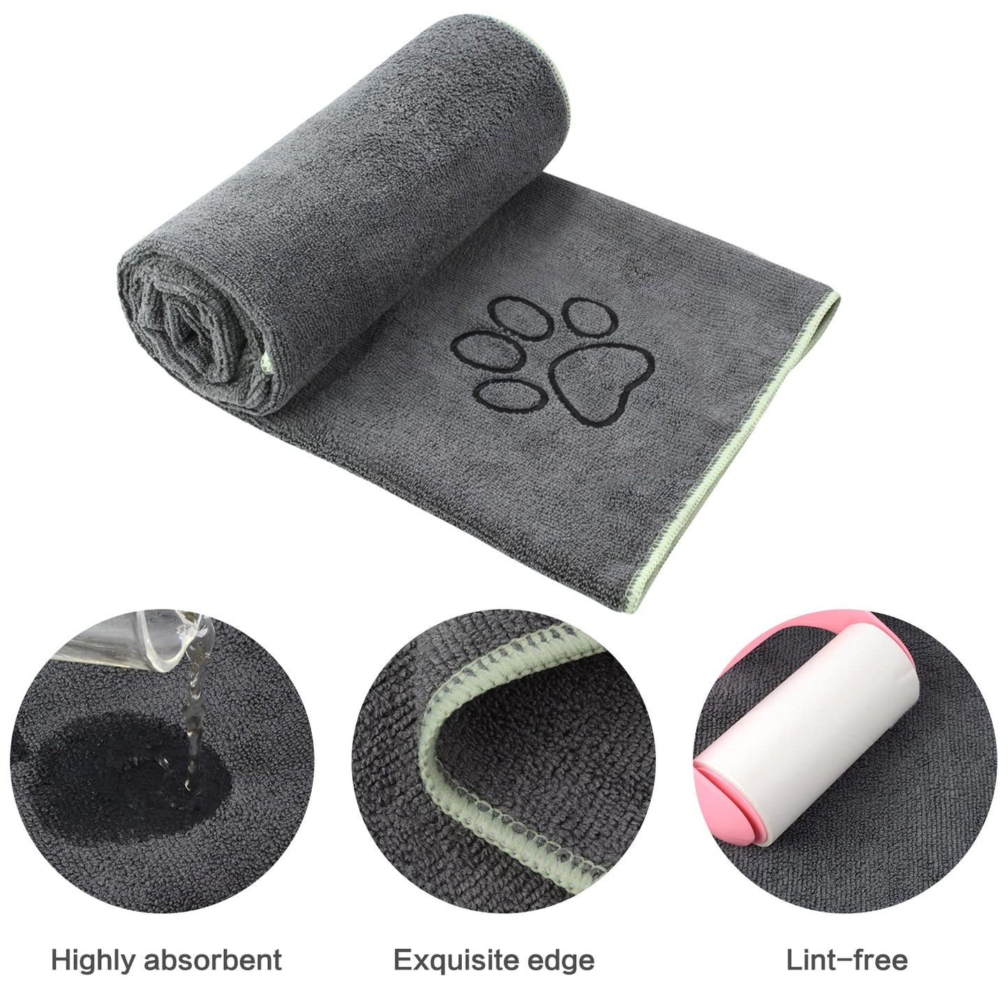KinHwa Dog Towel Super Absorbent Microfiber Dog Drying Towel Soft Pet Bath Towel for All Dogs and Cats with Embroidered Paw Print 30inch x 50inch Gray