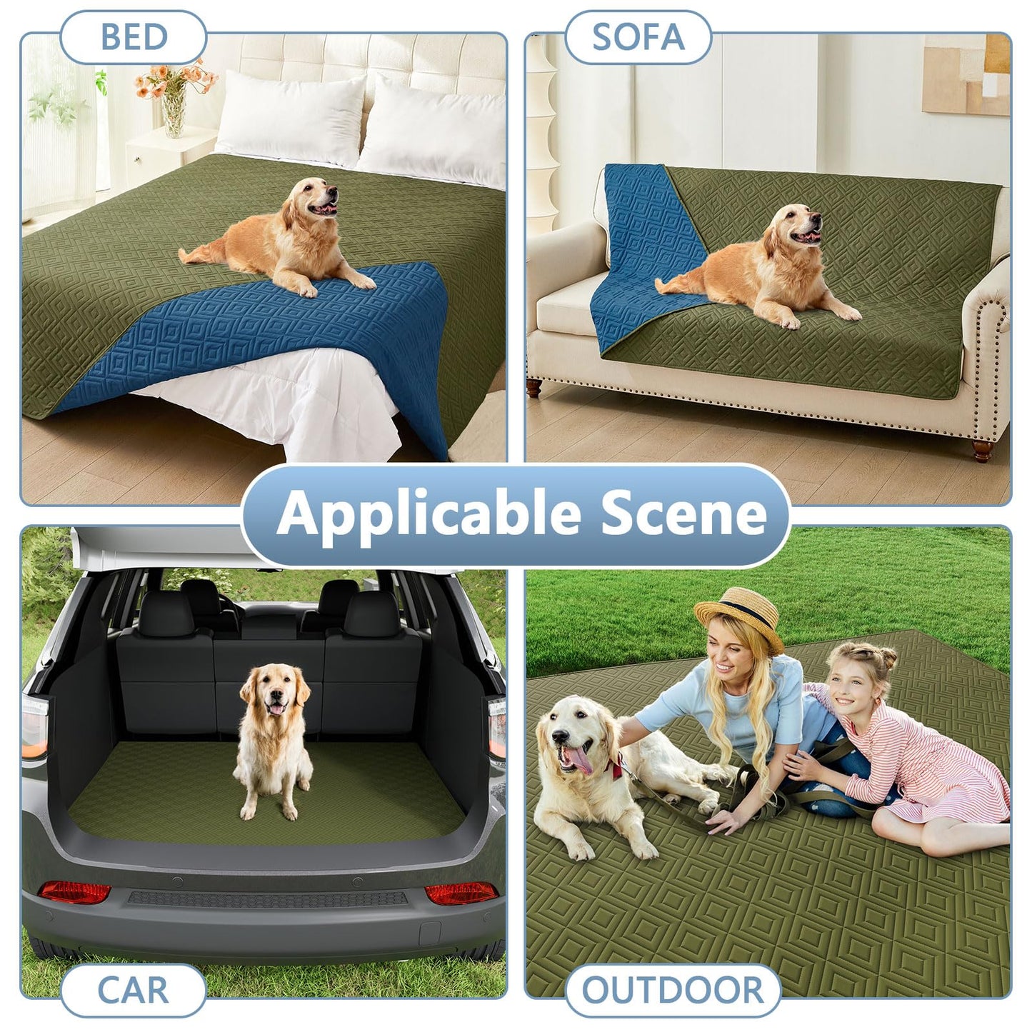 hyha Waterproof Dog Blanket, Soft Pet Bed Blankets, Waterproof Sofa Couch Cover for Dogs Washable, Reversible Pet Couch Covers for Sofa Furniture (30x70 Inch, Green/Navy Blue)