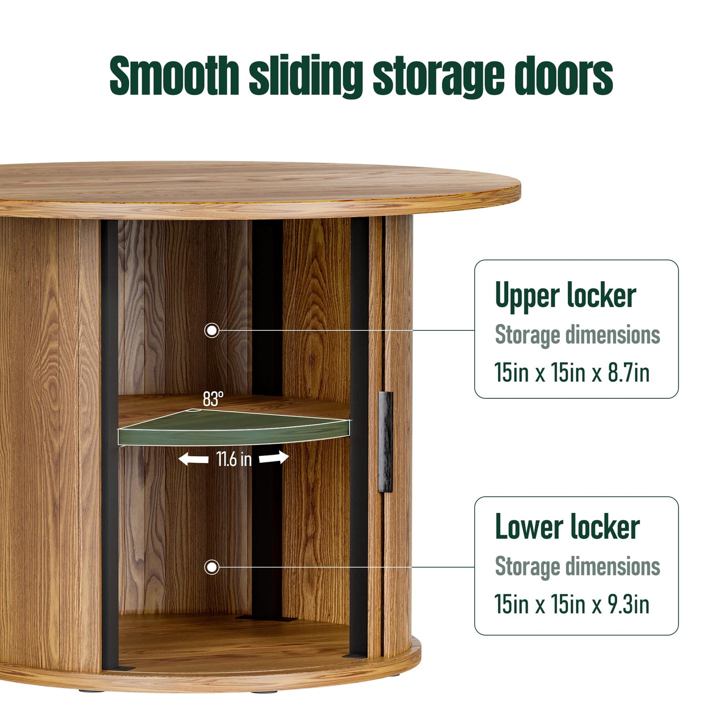 27.6" Small Round Coffee Table for Living Room, Farmhouse Fluted Side Table with 2-Tire Shelf Storage, Modern Circle Sofa Accent End Table with Walnut Finish