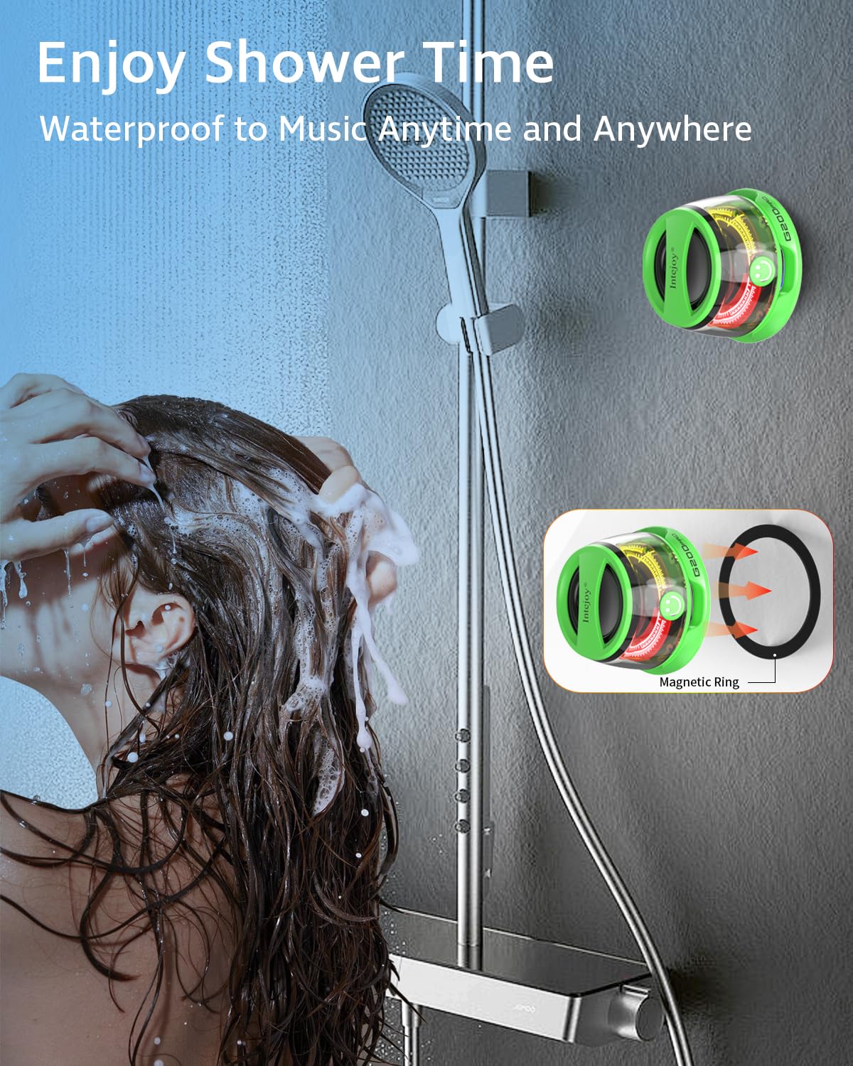 Intejoy Portable Bluetooth Speakers Wireless with RGB Light, Stereo Sound Shower Speaker Bluetooth 5.4 Version, Magnetic Mobile Phone Holder -G200Pro (Green)