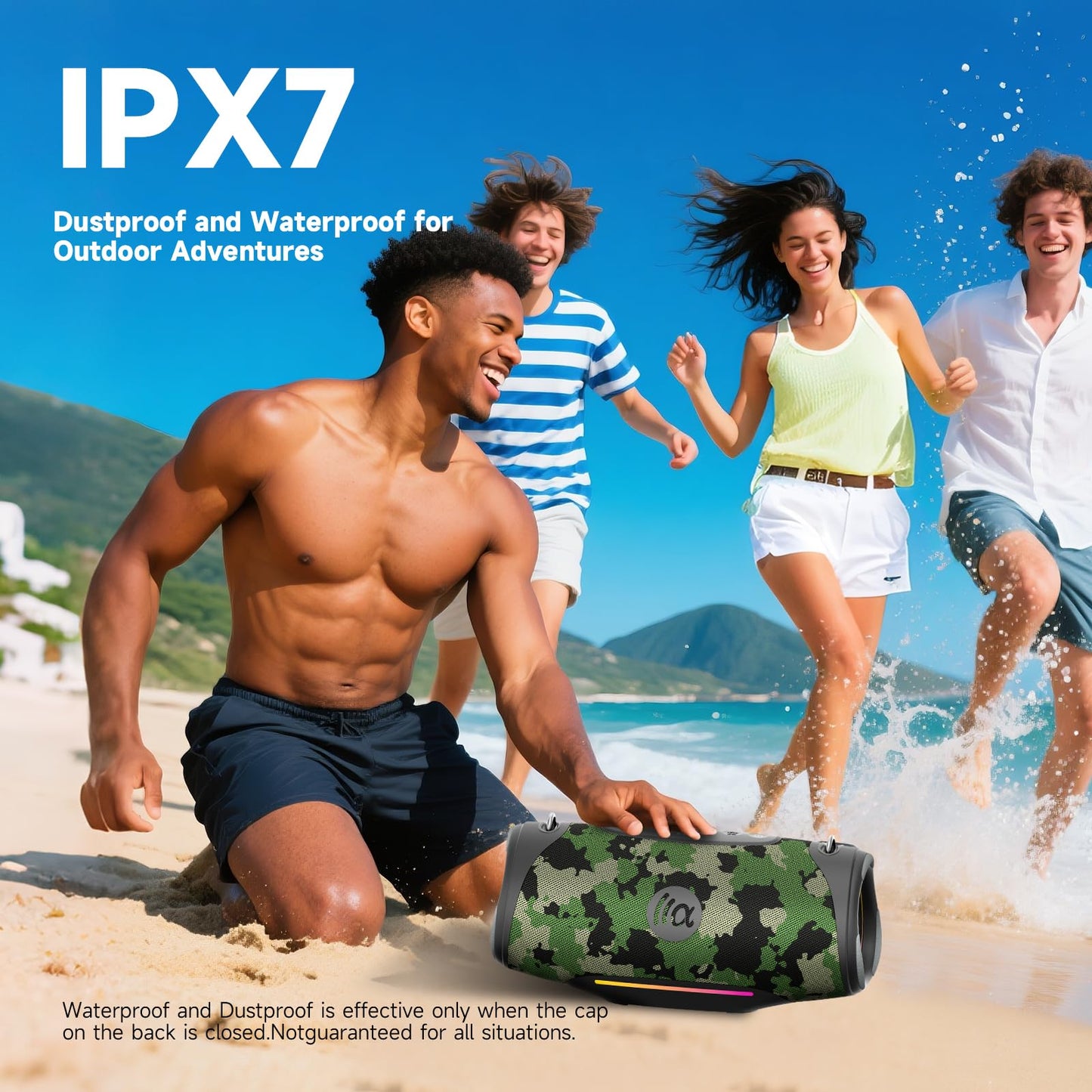 TAZATA Portable Bluetooth Speaker 80W RMS,120W Peak Loud Subwoofer Wireless Stereo with HD Sound,8H Playtime IPX7 Waterproof for Party cmaping Beach (CAMO-80W RMS/120W Peak)