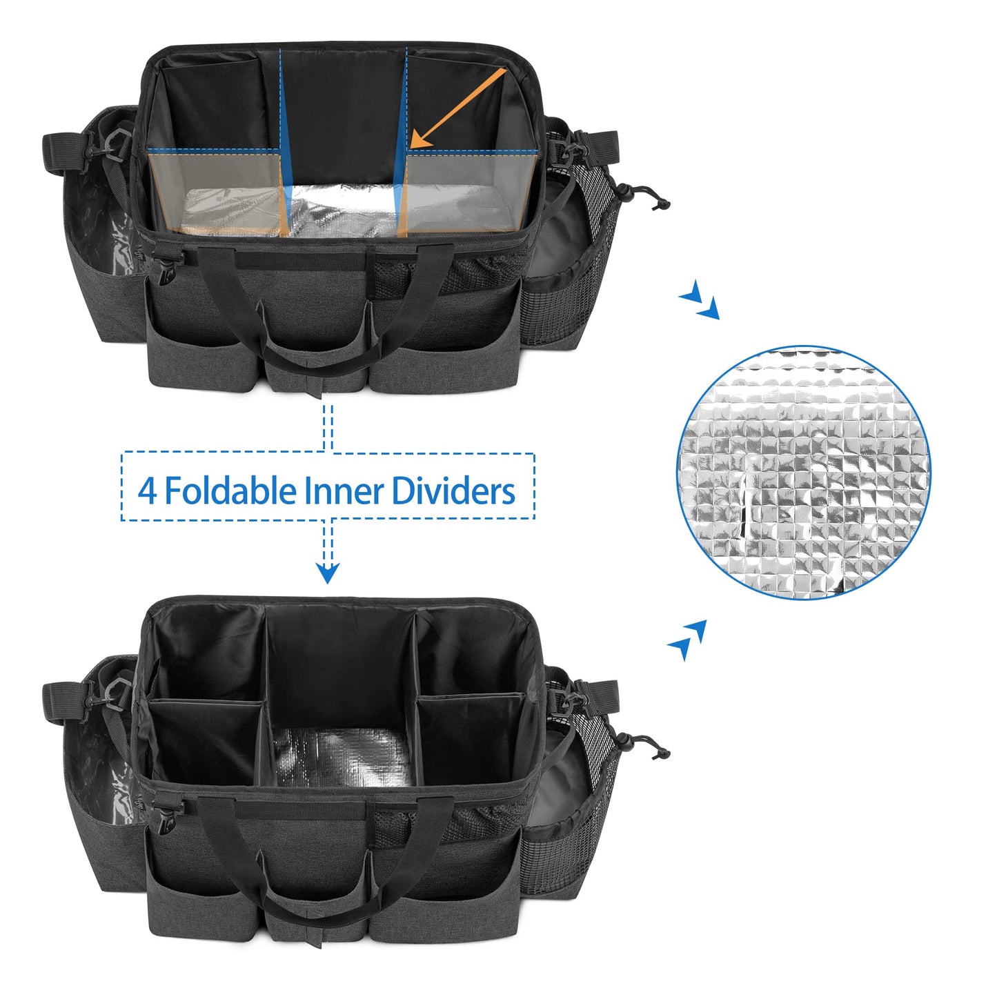 LoDrid Wearable Cleaning Caddy Bag with 4 Foldable Dividers, Cleaning Supply Organizer with Shoulder Strap and Side Handles for Cleaners & Housekeepers, Black