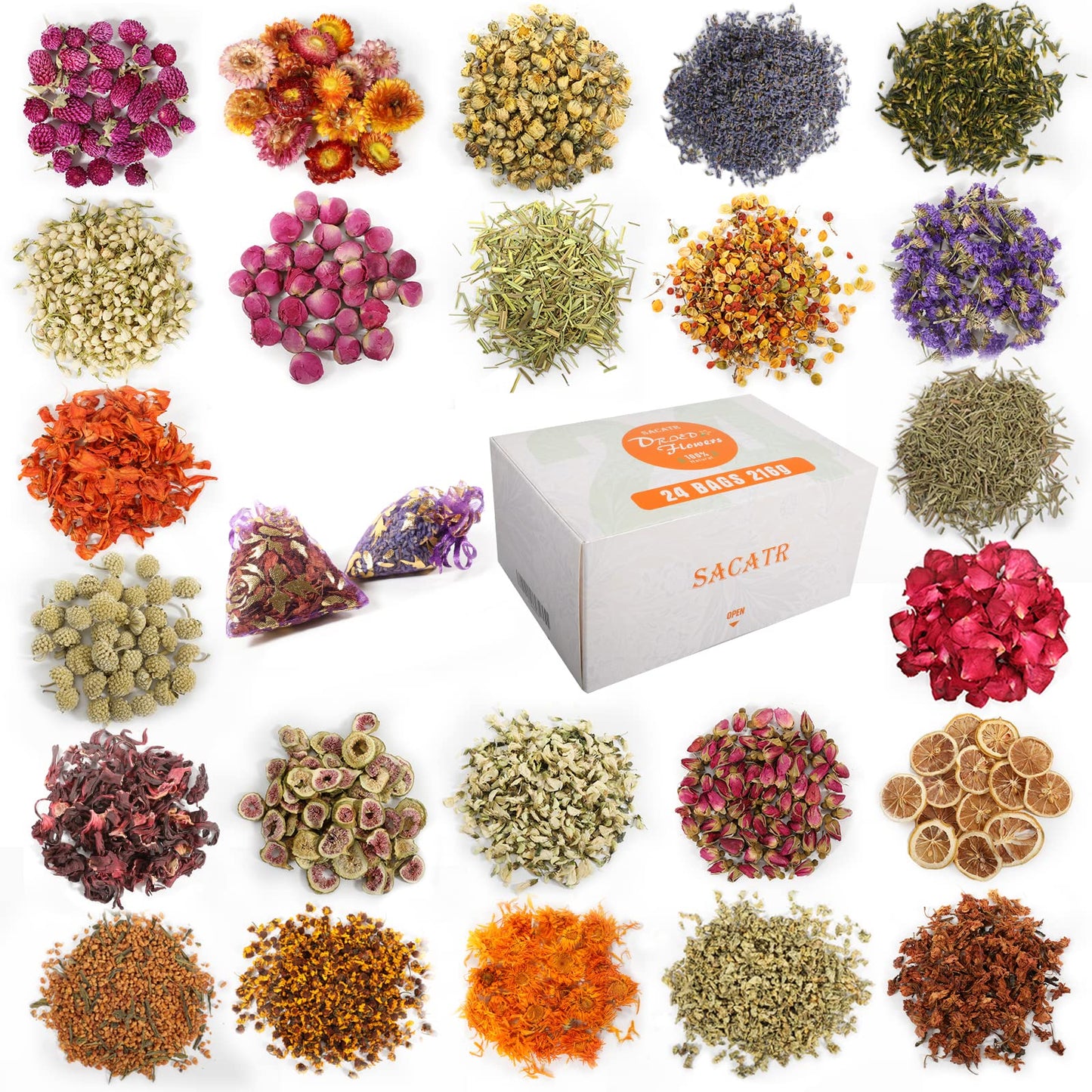 9 Bags Dried Flowers,100% Natural Dried Flowers Herbs Kit for Soap Making, DIY Candle Making,Bath - Include Rose Petals,Lavender,Don't Forget Me,Lilium,Jasmine,Rosebudsand More