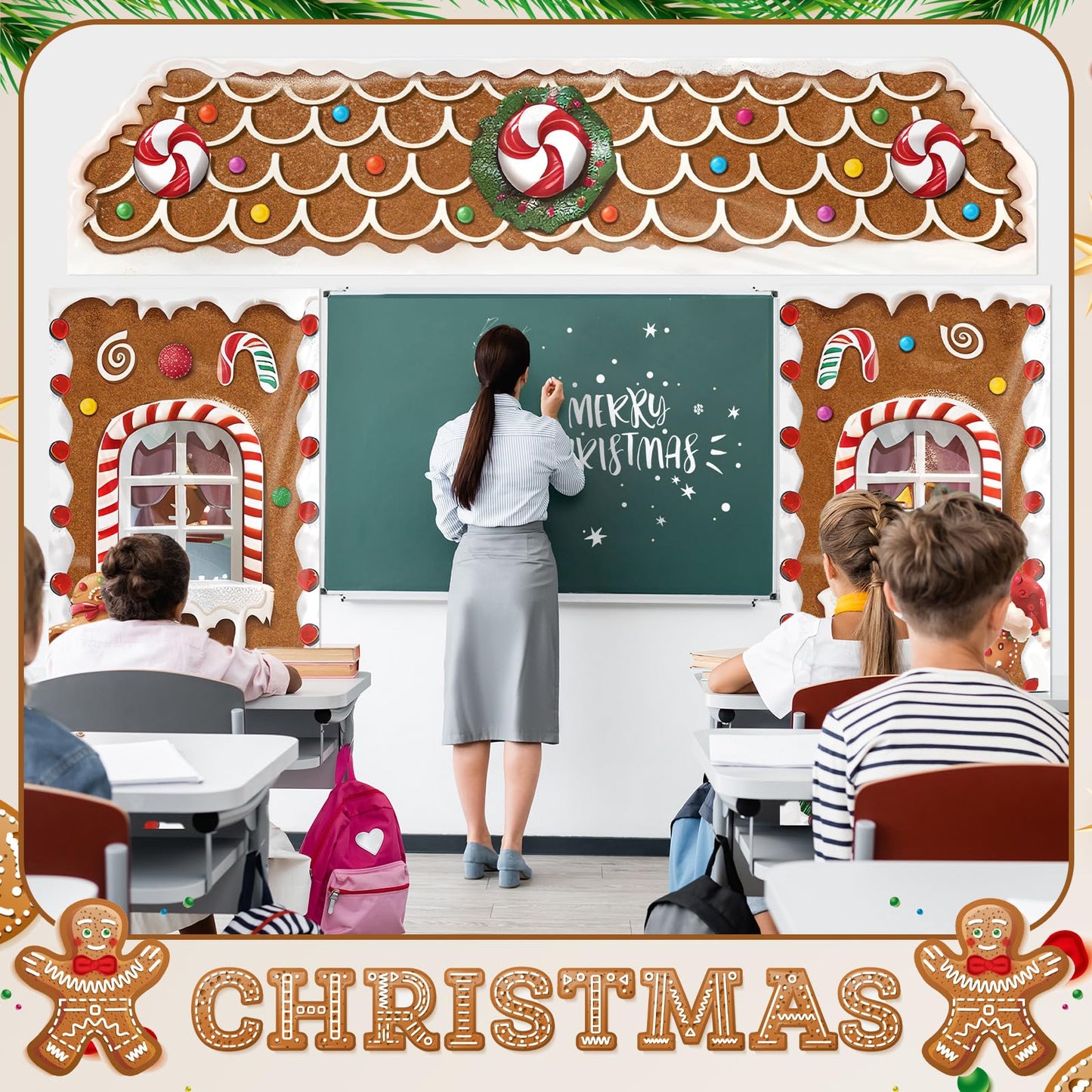 HunnmingRe 3 Pcs Christmas Gingerbread House Decorations Gingerbread Door Covers Backdrop Christmas Door Banners for Xmas Holiday Party Photography Photo Background Decor(Candy Style)