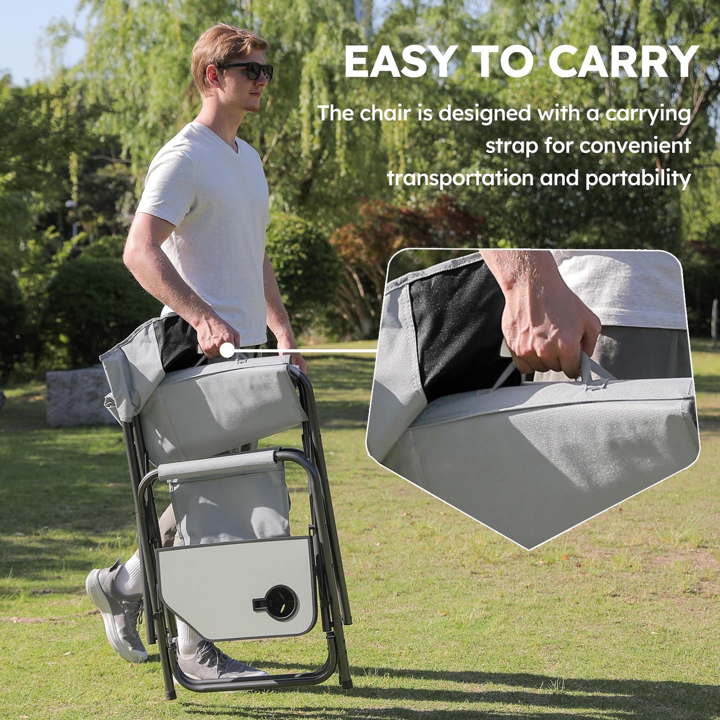 Colegence Oversized Directors Camping Chair Set of 2 Support 600 LBS, Heavy Duty Folding Outdoor Chairs with Detachable Side Pocket and Adjustable Side Table for Outside Beach,Lawn,Fishing (Black)