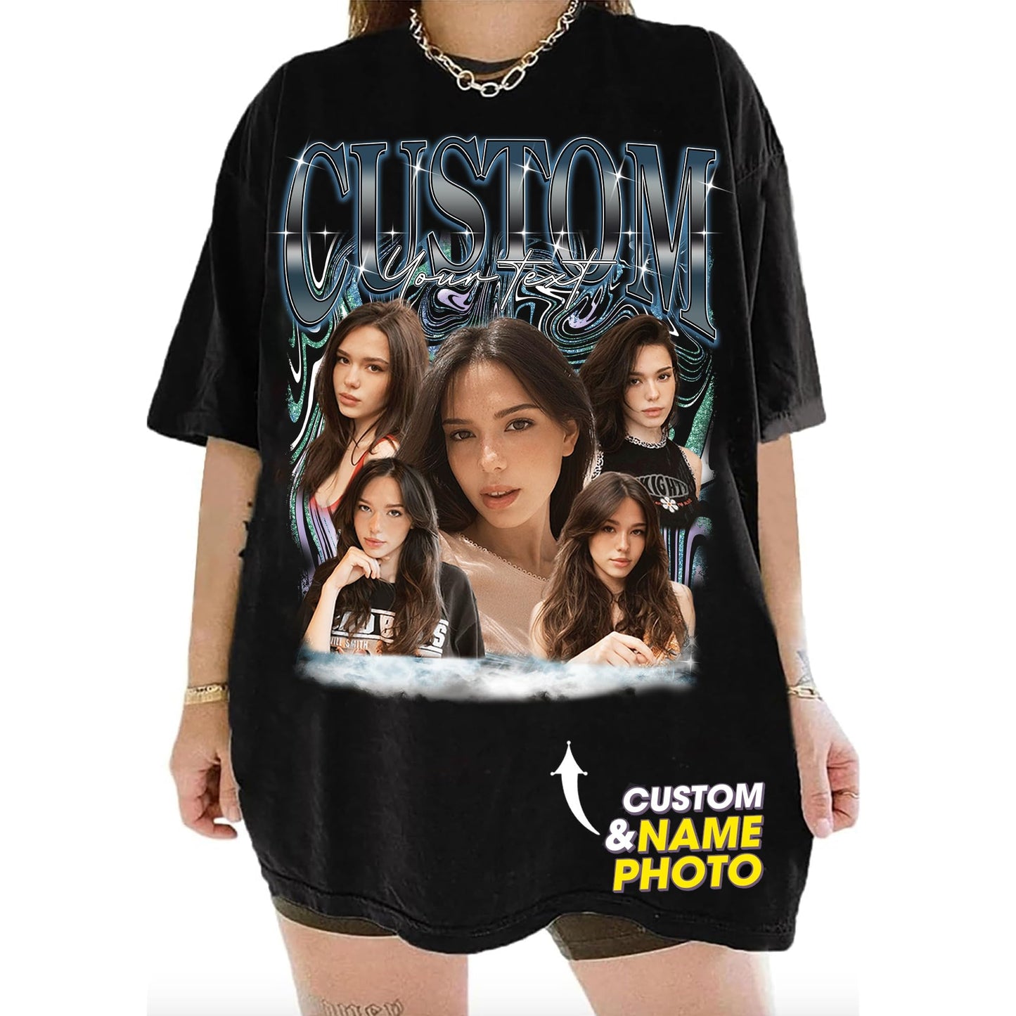 NAZENTI Custom Bootleg Rap Tee, Custom T-Shirts with Picture, Retro Custom Bootleg, Valentine's Gifts for Him Her