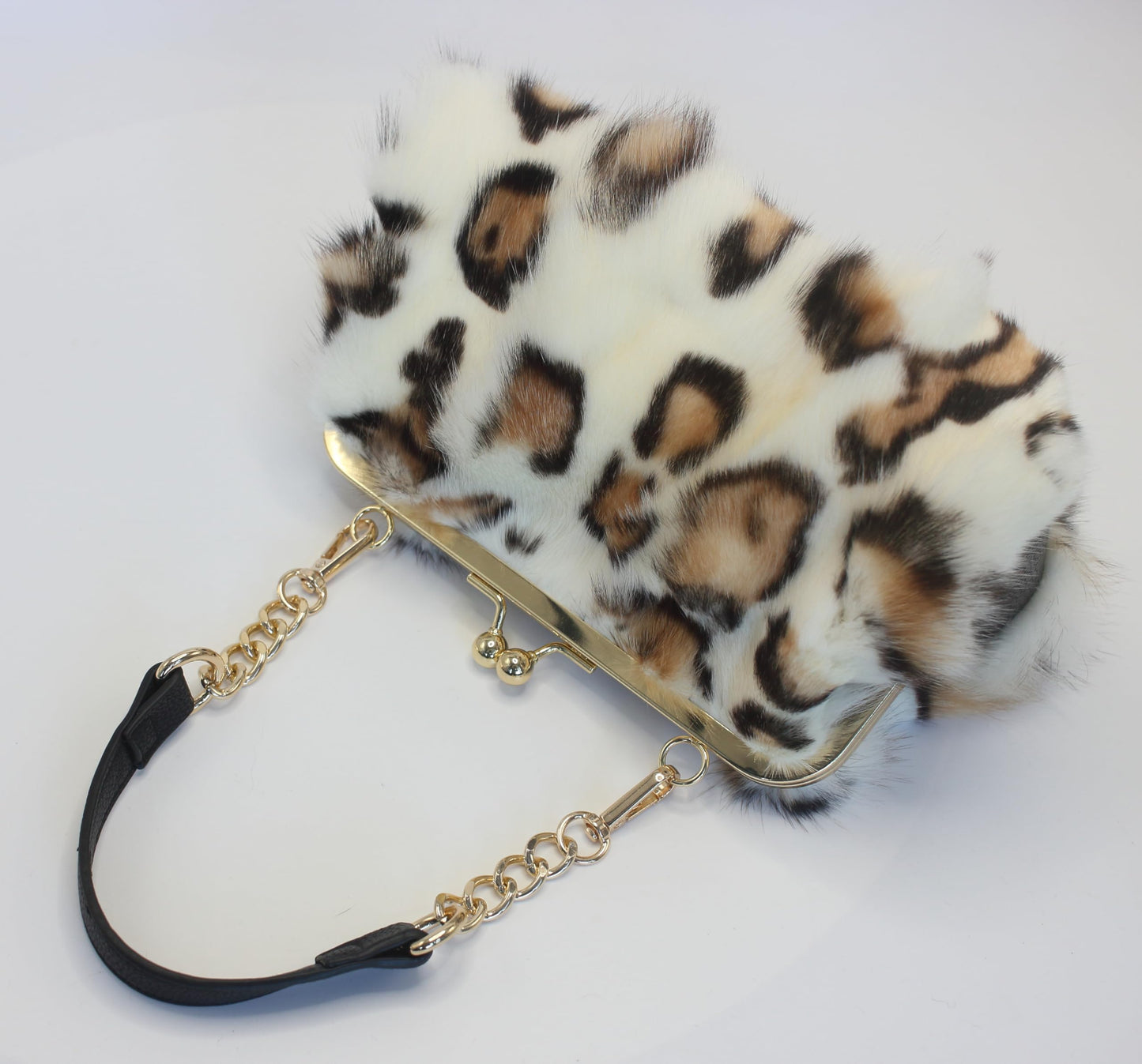Luxurious Fashion Natural Fox Fur with Hair Handbag for Women and Ladies (Leopard Elegance)