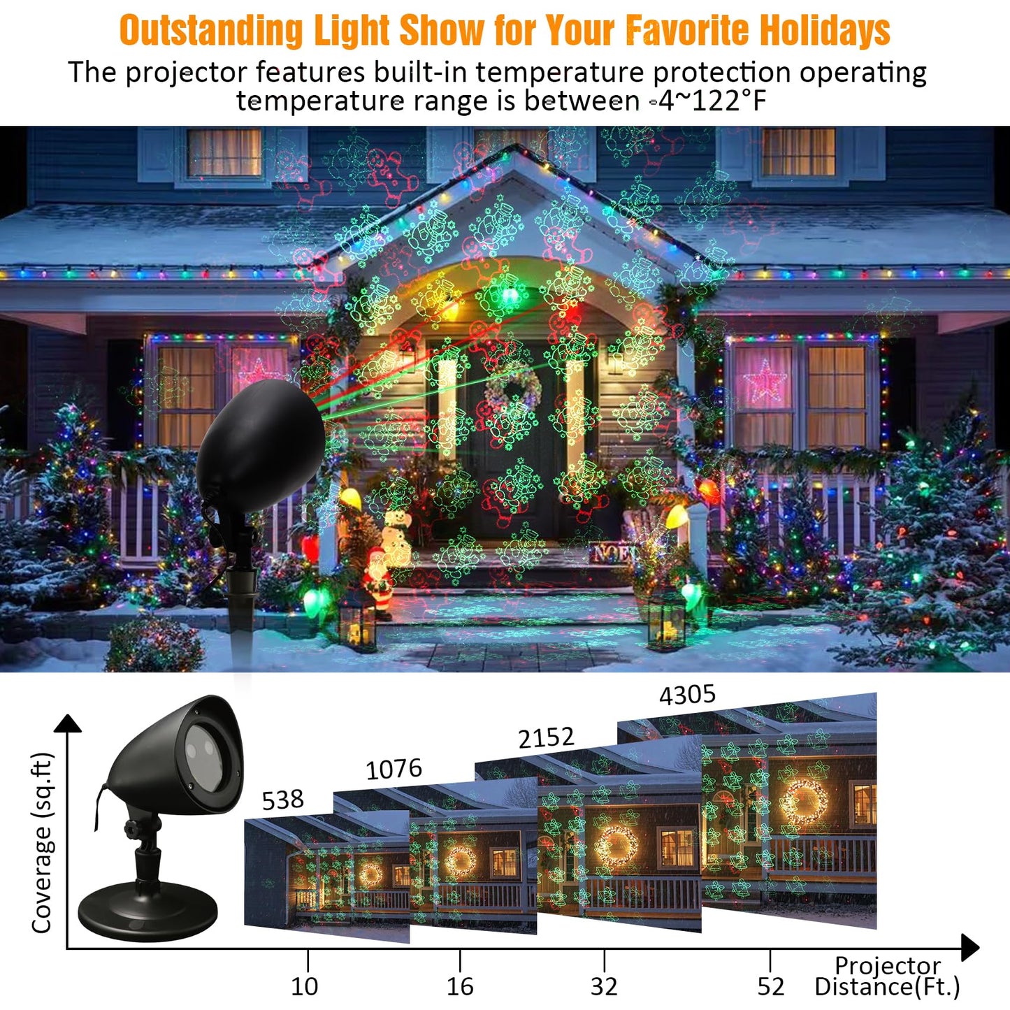Laser Christmas Projector Lights Outdoor, Rotating Red Green Christmas Laser Lights with Timmer, Remote Control, Waterproof Holiday Light Projector for Indoor Outdoor Garden Patio Wall