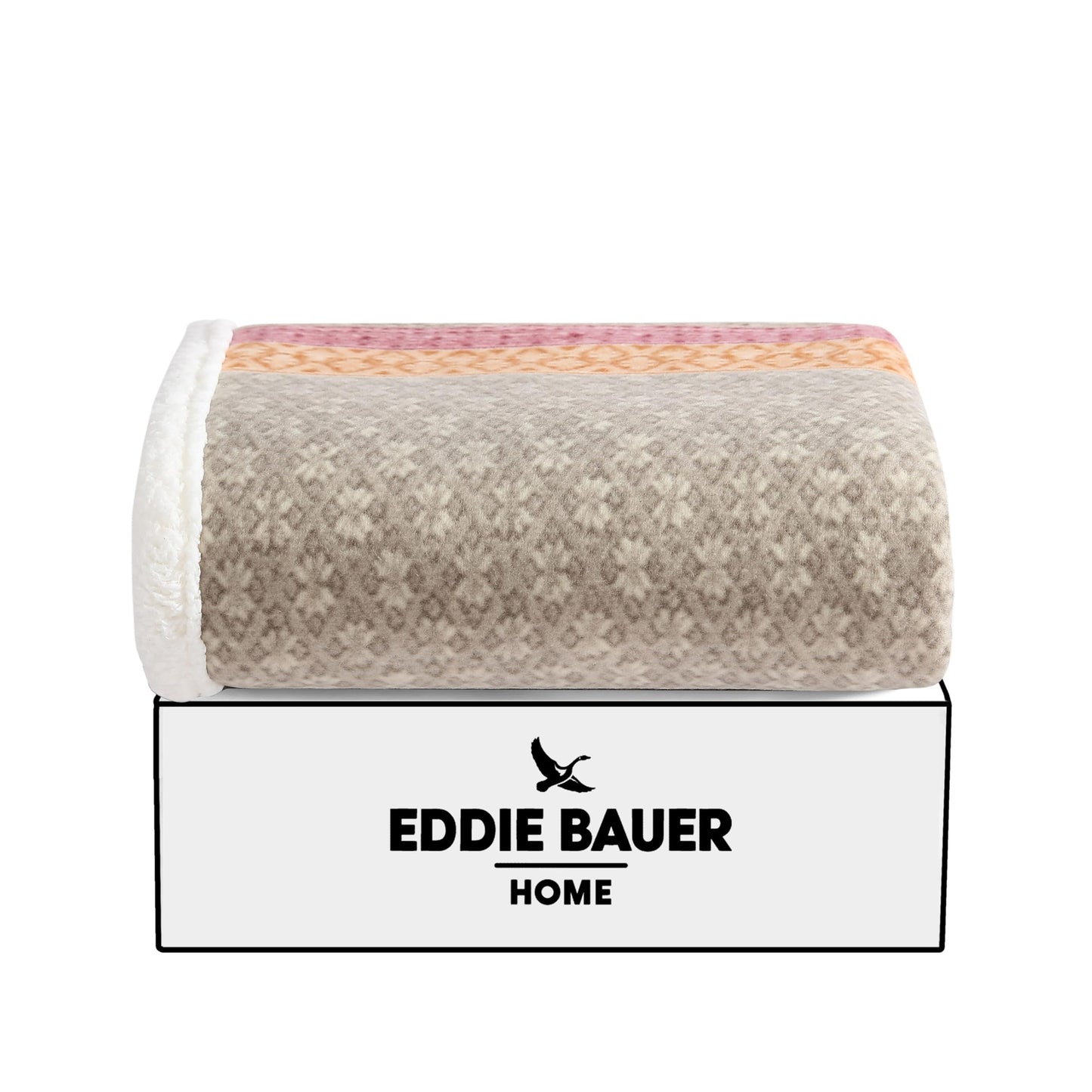 Eddie Bauer - Throw Blanket, Brushed Fleece Bedding with Sherpa Reverse, Soft & Cozy Home Decor for Bed or Couch (Fair Isle Khaki, 50" x 70")