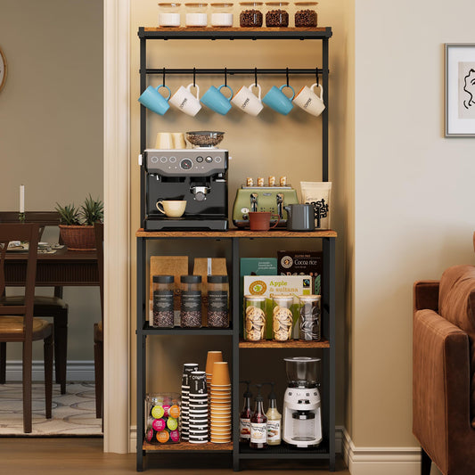 Honkazita Kitchen Buffets Sideboards 23.6 Inch Length With 6 Tiers Zoned Storage Design Coffee Bar Station Microwave Stand Kitchen Rack Bakers Rack